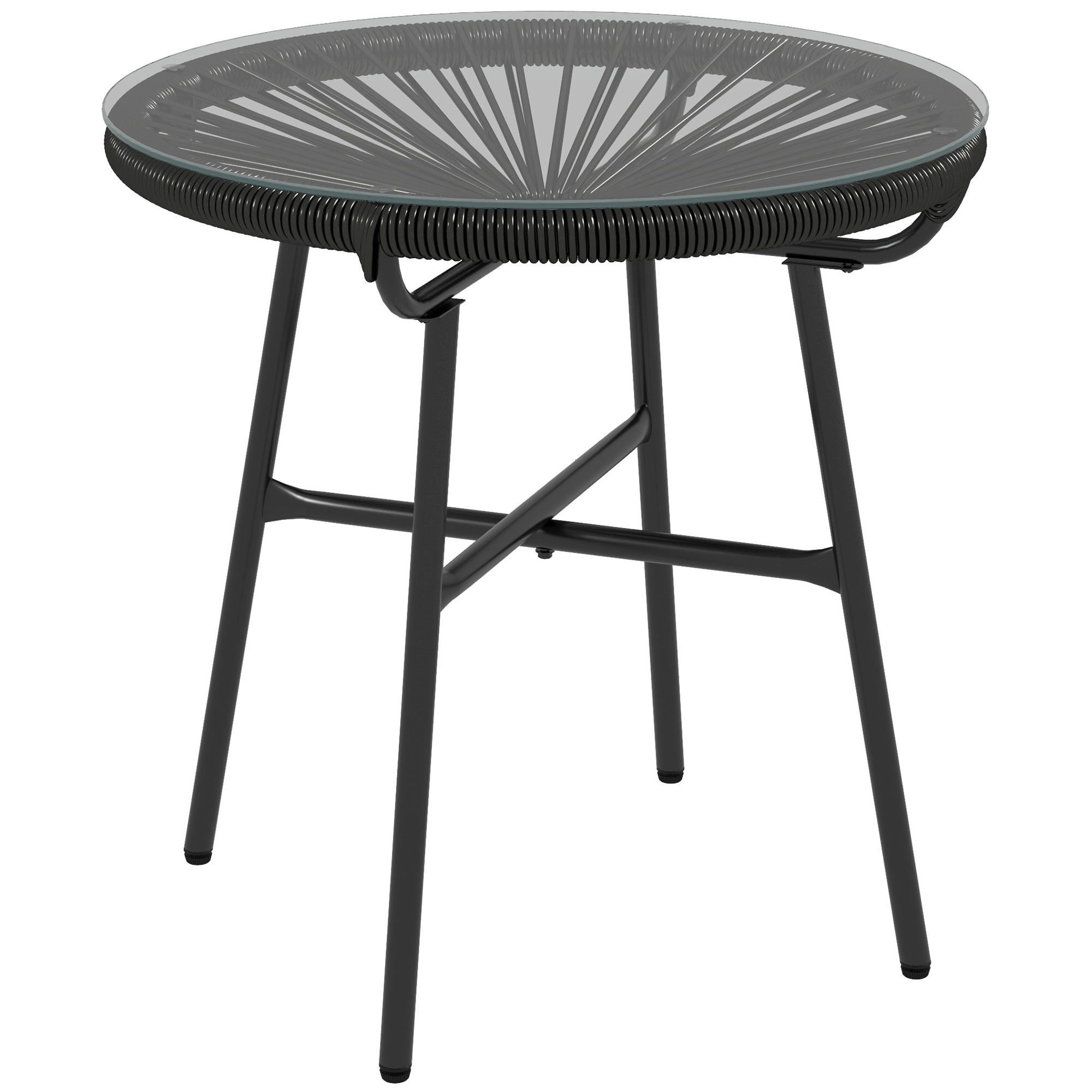 Outsunny Stolik ogrodowy w stylu boho Stolik pomocniczy na zewnątrz, rattan PE, szkło hartowane, odporny na warunki atmosferyczne, 50 cm x 50 cm x 50 