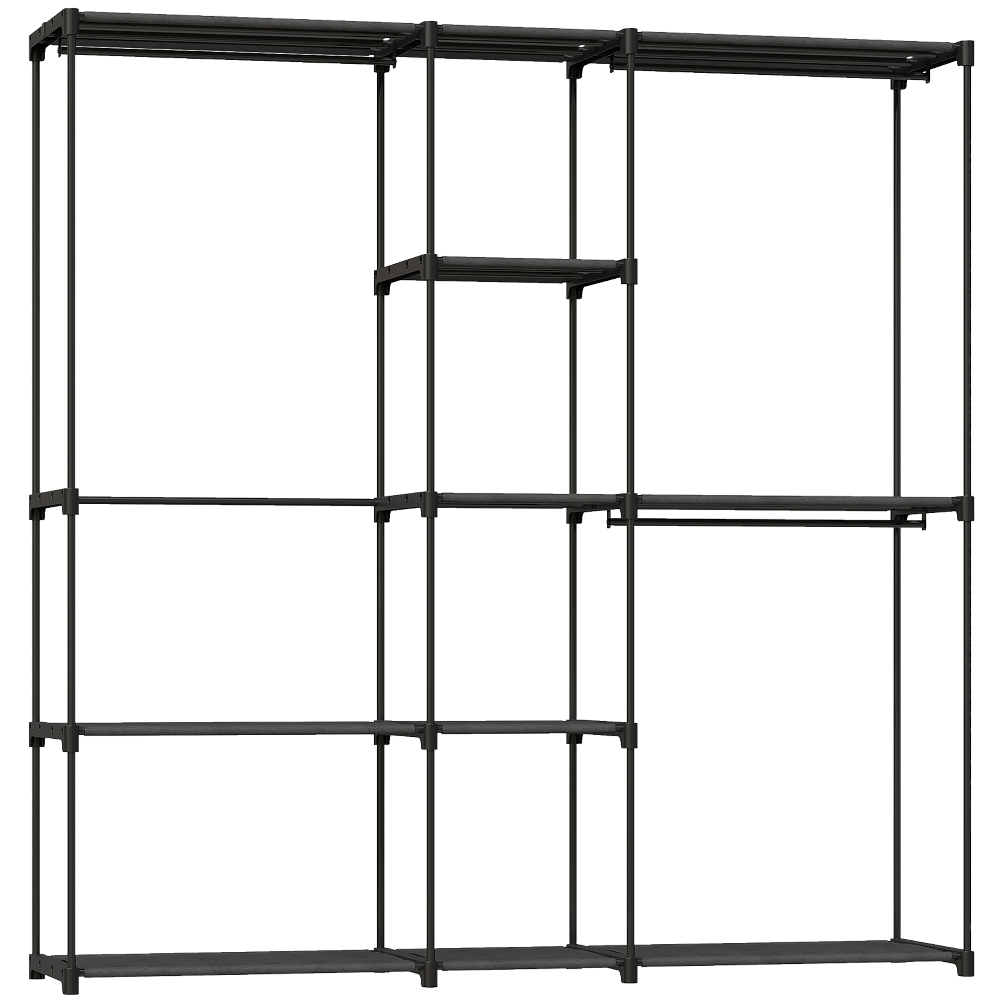 HOMCOM Armario de Ropa 182x43x185 cm Armario Abierto con 8 Estantes de Tela Barras para Colgar Marco de Metal Negro