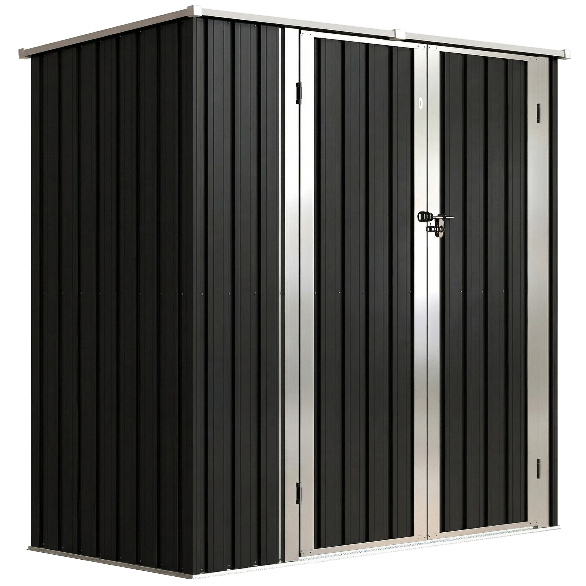 Outsunny Cobertizo de Jardín Exterior Metálico 1,37 m² 163x89x163 cm con Techo Inclinado, Puertas con Pestillo y Guantes Gris