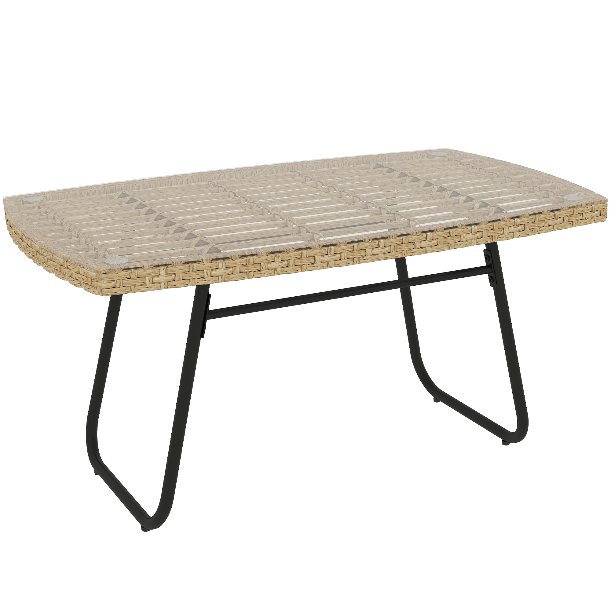 Outsunny Stolik Ogrodowy z Polirattanu, 90 x 50 x 45 cm, UV-Odporny z Blatem ze Szkła Naturalny