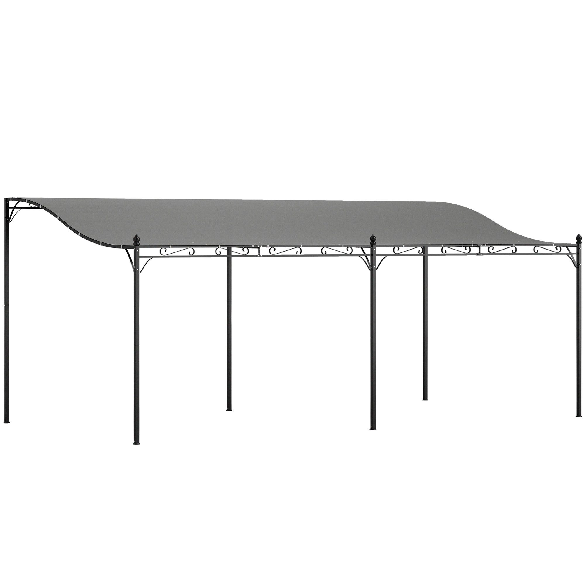 Outsunny Pérgola de Pared 3x6 m con Techo Inclinado Orificios de Drenaje y Estructura Metálica Gris Oscuro