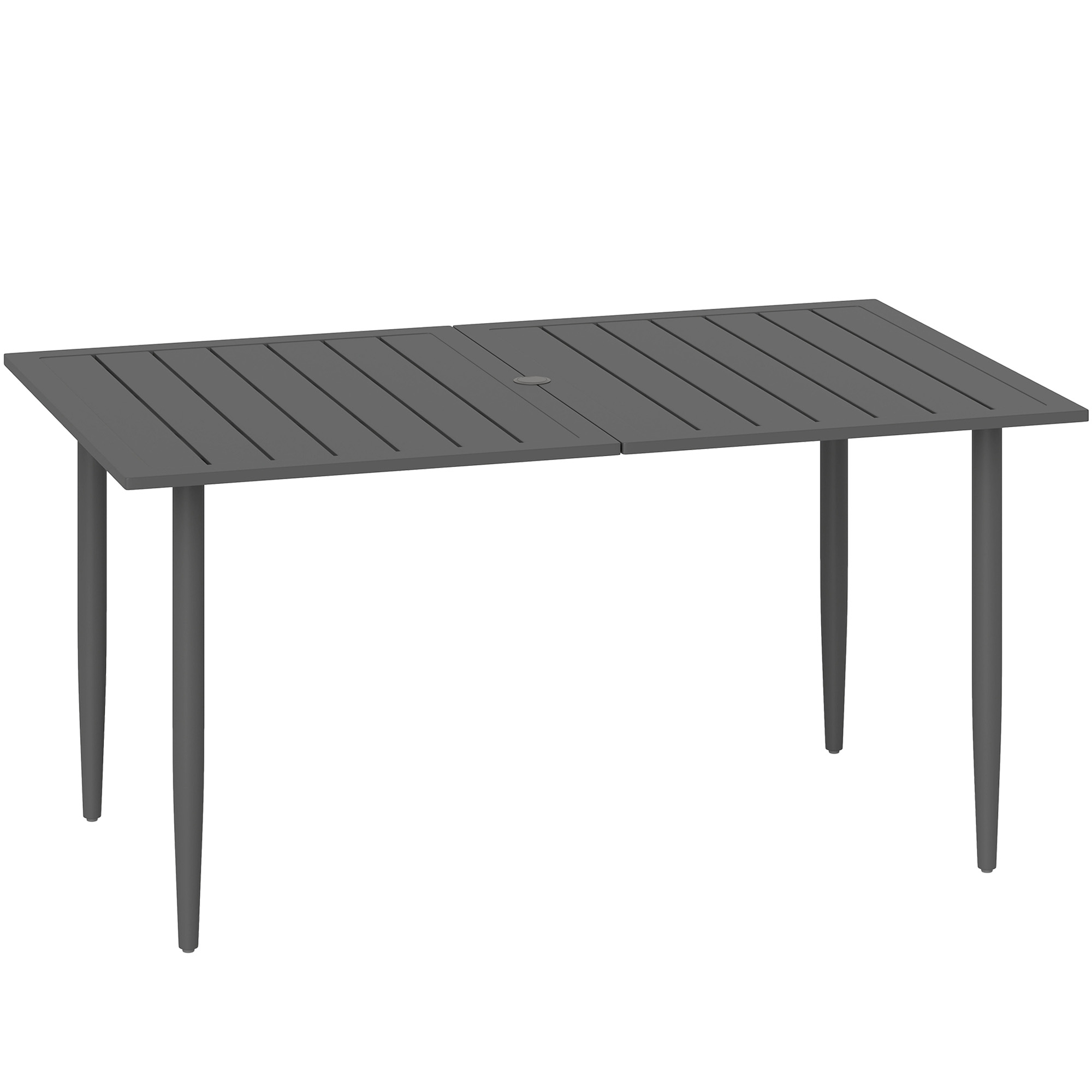 Outsunny Stół Ogrodowy 150x90cm, Odporny na Warunki Pogodowe Stół na Balkon ze Stali, z Otoworem na Parasol Czarny