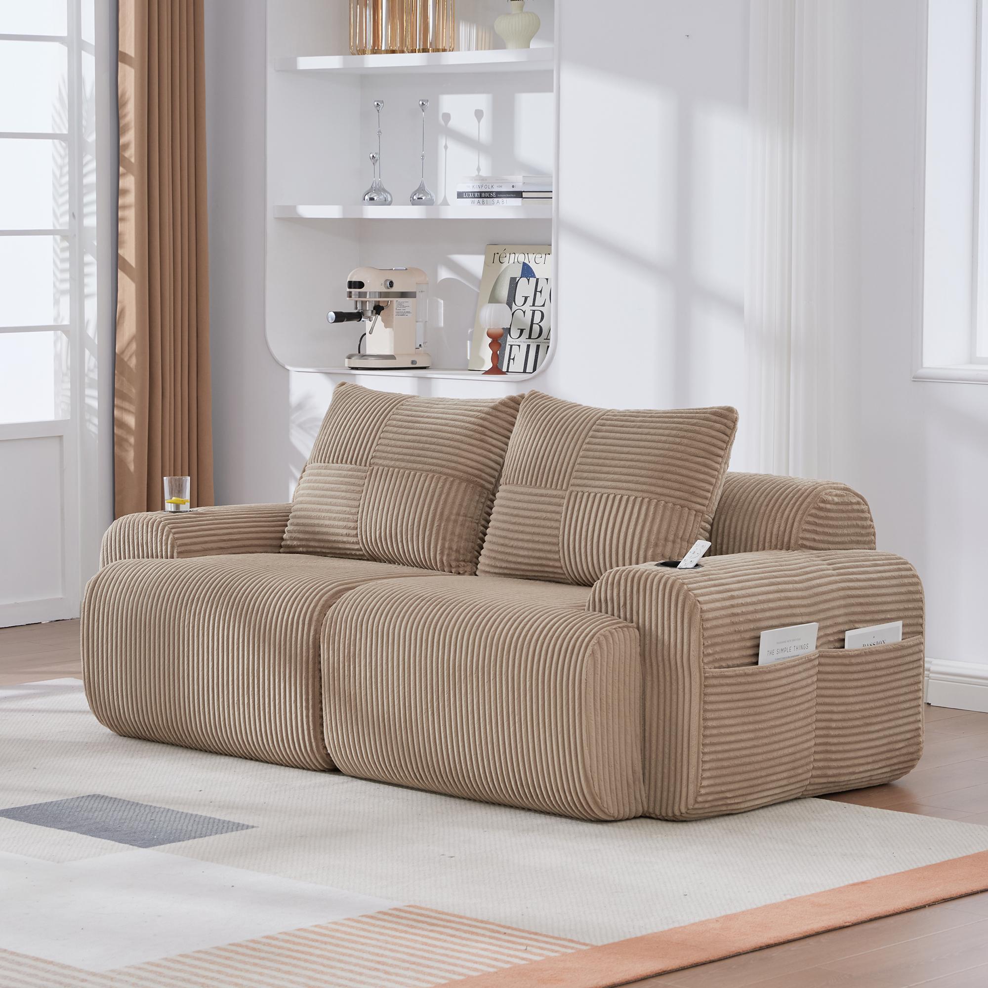 Modulares 2-Sitzer-Cordsofa, mit Getränkehalter und Seitentasche, 200x99x80 günstig online kaufen