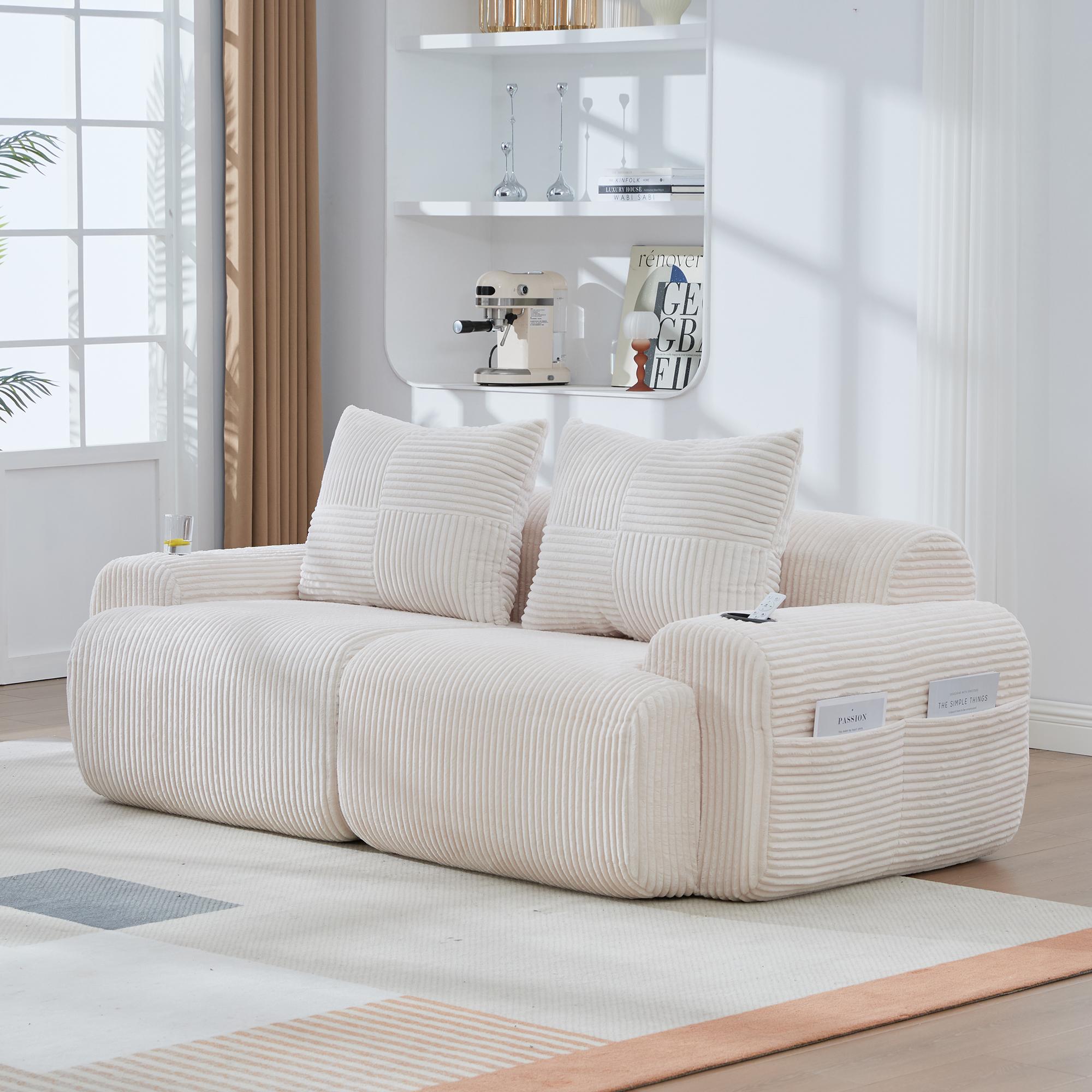 Modulares 2-Sitzer-Cordsofa, mit Getränkehalter und Seitentasche, 200x99x80 günstig online kaufen