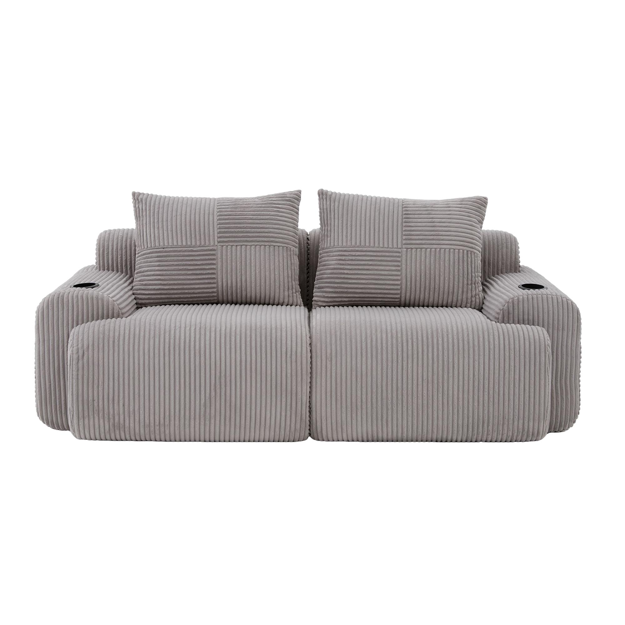 Modulares 2-Sitzer-Cordsofa, mit Getränkehalter und Seitentasche, 200x99x80 günstig online kaufen