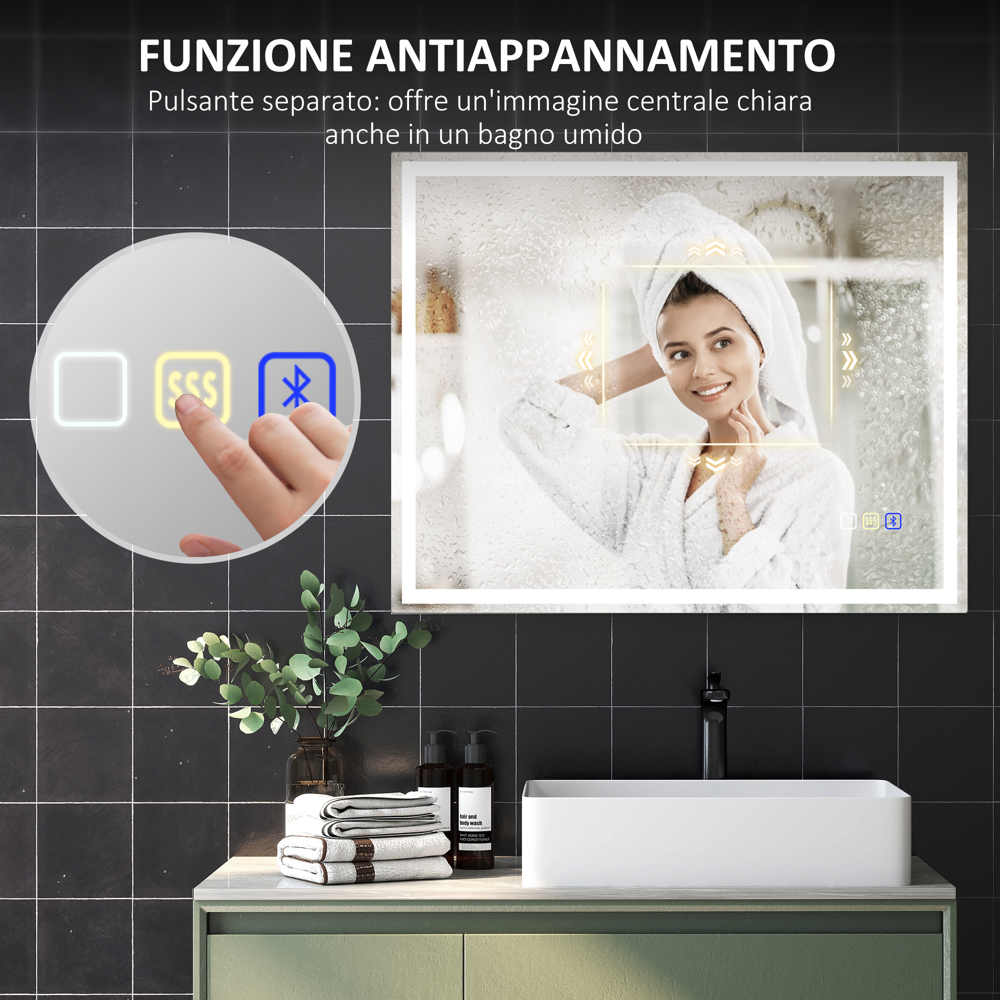 Specchio Da Bagno Illuminato A LED Con Bluetooth E Funzione Anti-appannamento – Touch Dimmerabile, 3 Temperature Di Luce - 4