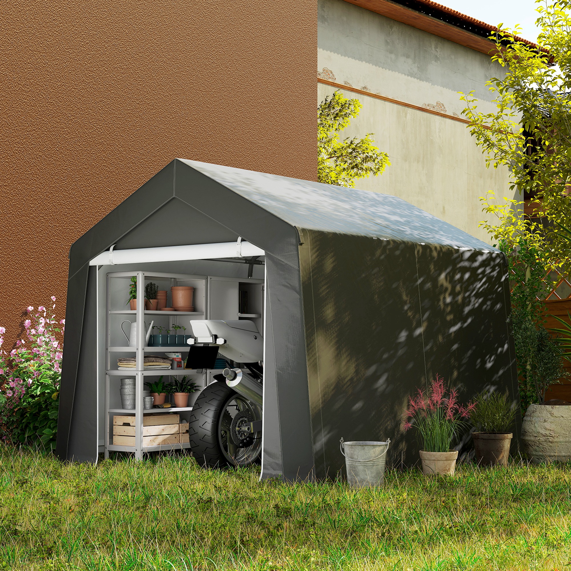Outsunny Carport Zeltgarage 3x3 m Wasserdicht Garagenzelt mit Rolltür Belüf günstig online kaufen