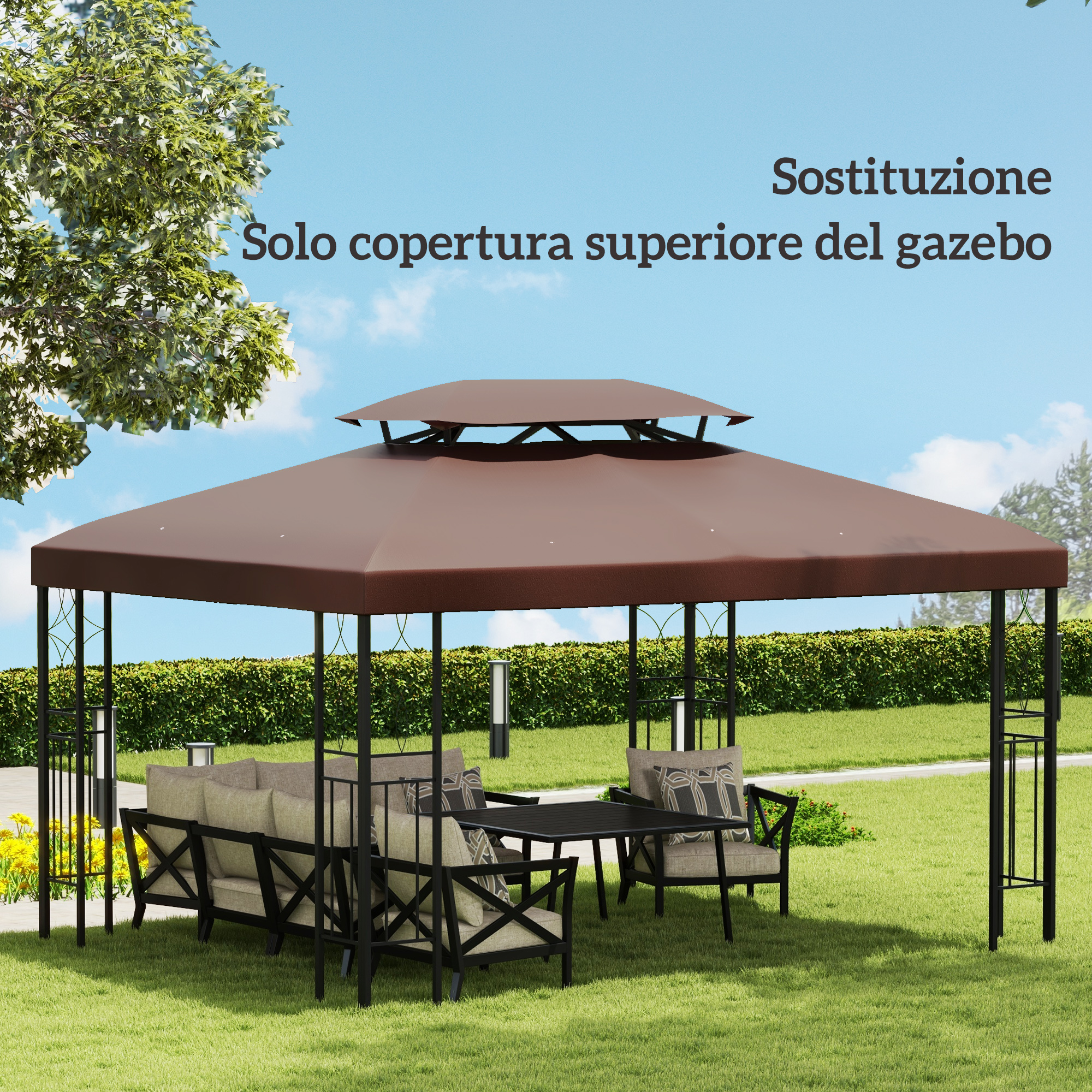 Telo Di Ricambio Per Gazebo 3.5x3.5 Mt, Doppio Livello Con Presa D'aria - Adatto A Telai 3x3, Per Esterni, Giardino E Patio