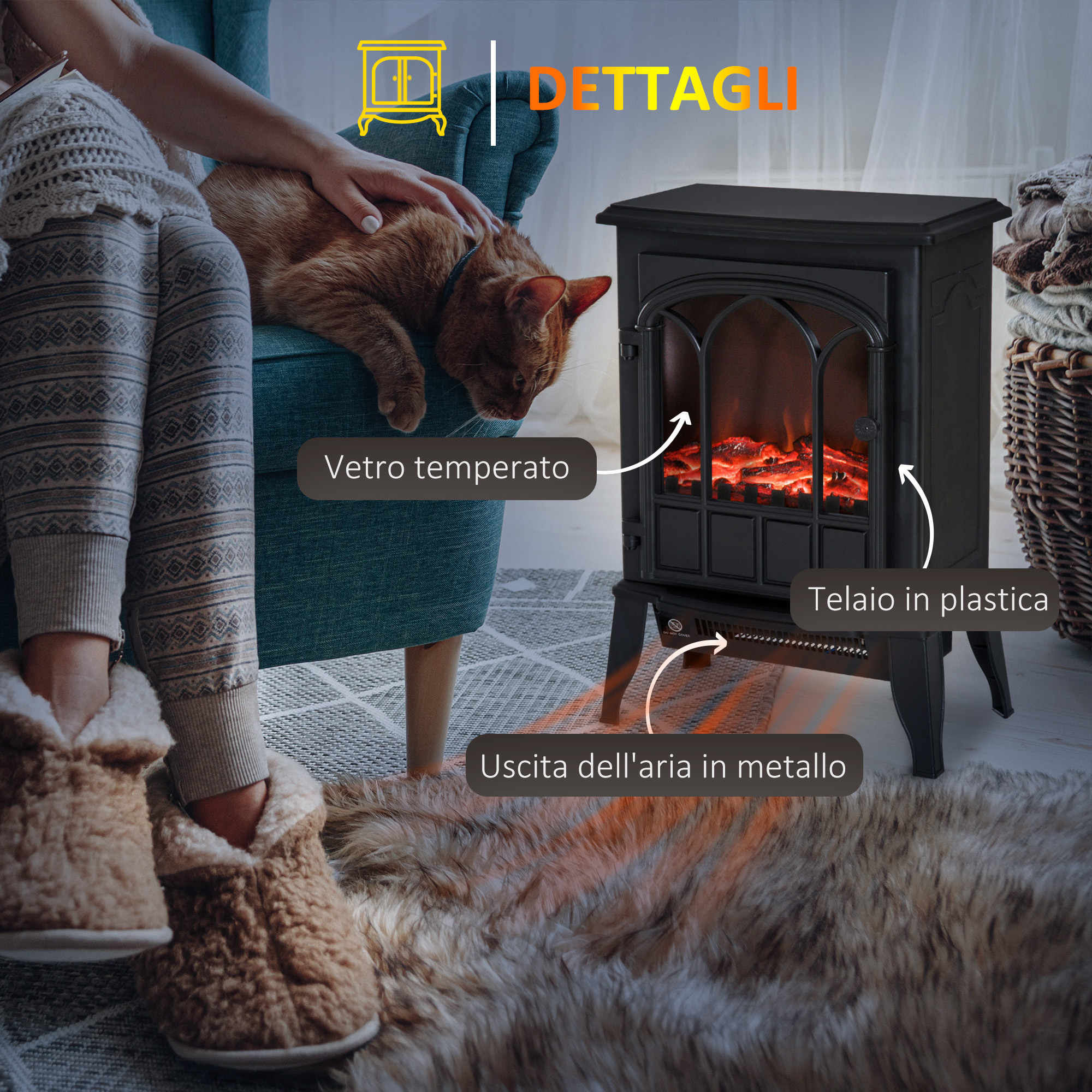 HOMCOM Camino Elettrico Da Terra Bianco/Nero – Fiamma Realistica, 1000/2000W, Termostato, Timer 7 Giorni E Telecomando – Riscalda 20-25 M²