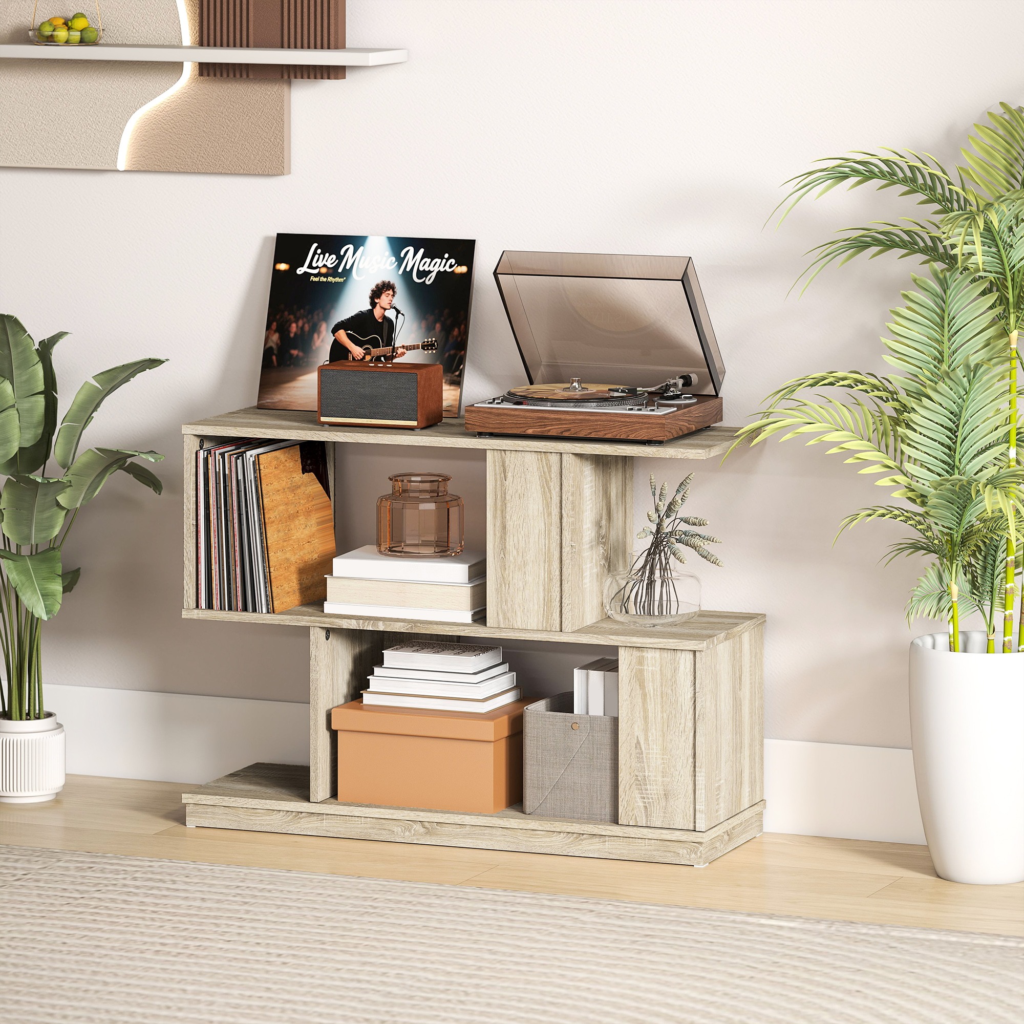  Masuta de cafea moderna in forma de S cu 4 rafturi 90x30x61 cm Lemn [4]