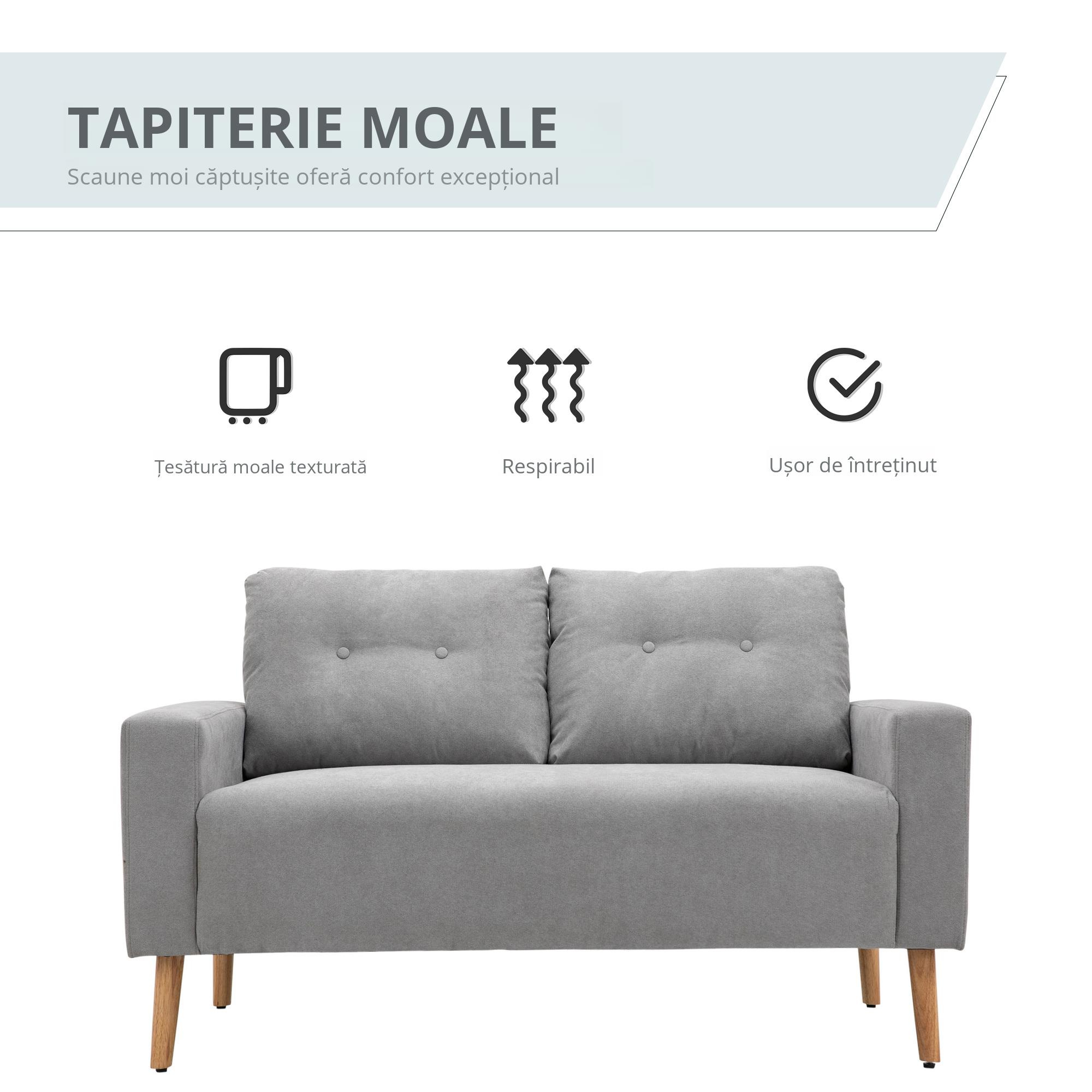  Canapea Compacta 2 Locuri Design Modern, Spate Matlasat, Gri [5]