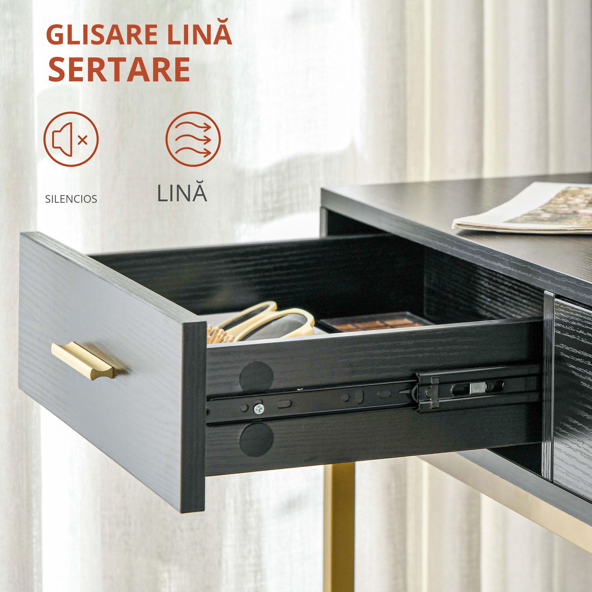  Masa de Machiaj cu Oglinda, 10 Becuri si Taburet Captusit, 90x45x132,5 cm, Negru [3]