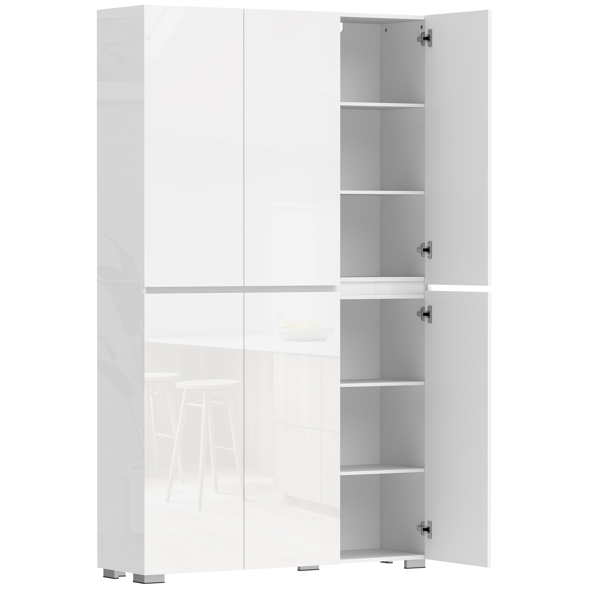 HOMCOM Aparador alto cocina armario de cocina de alto brillo 6 puertas con cierre suave estantes regulables blanco