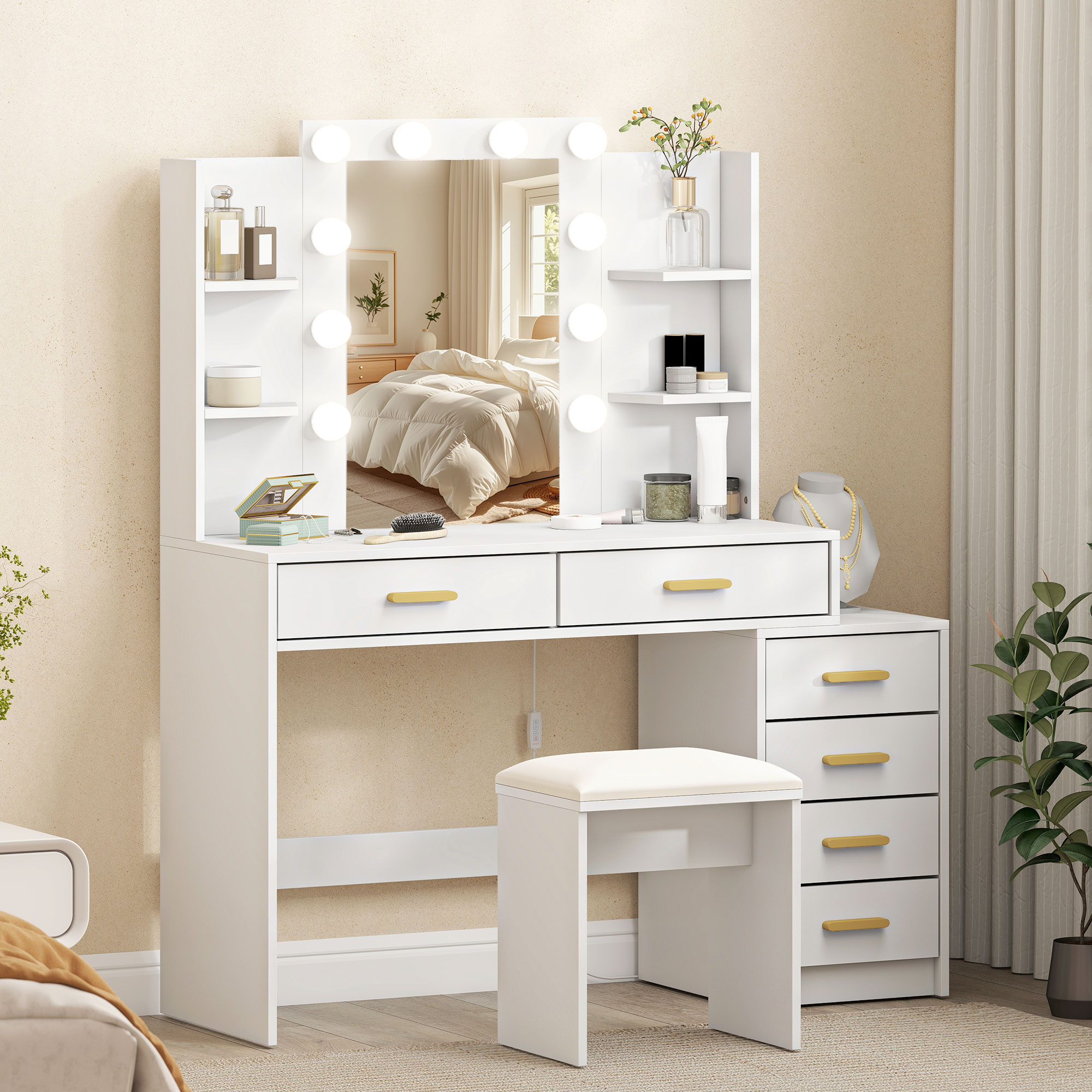 HOMCOM Schminktisch mit LED-Beleuchtung, 3 einstellbare Lichtfarben und Hoc günstig online kaufen
