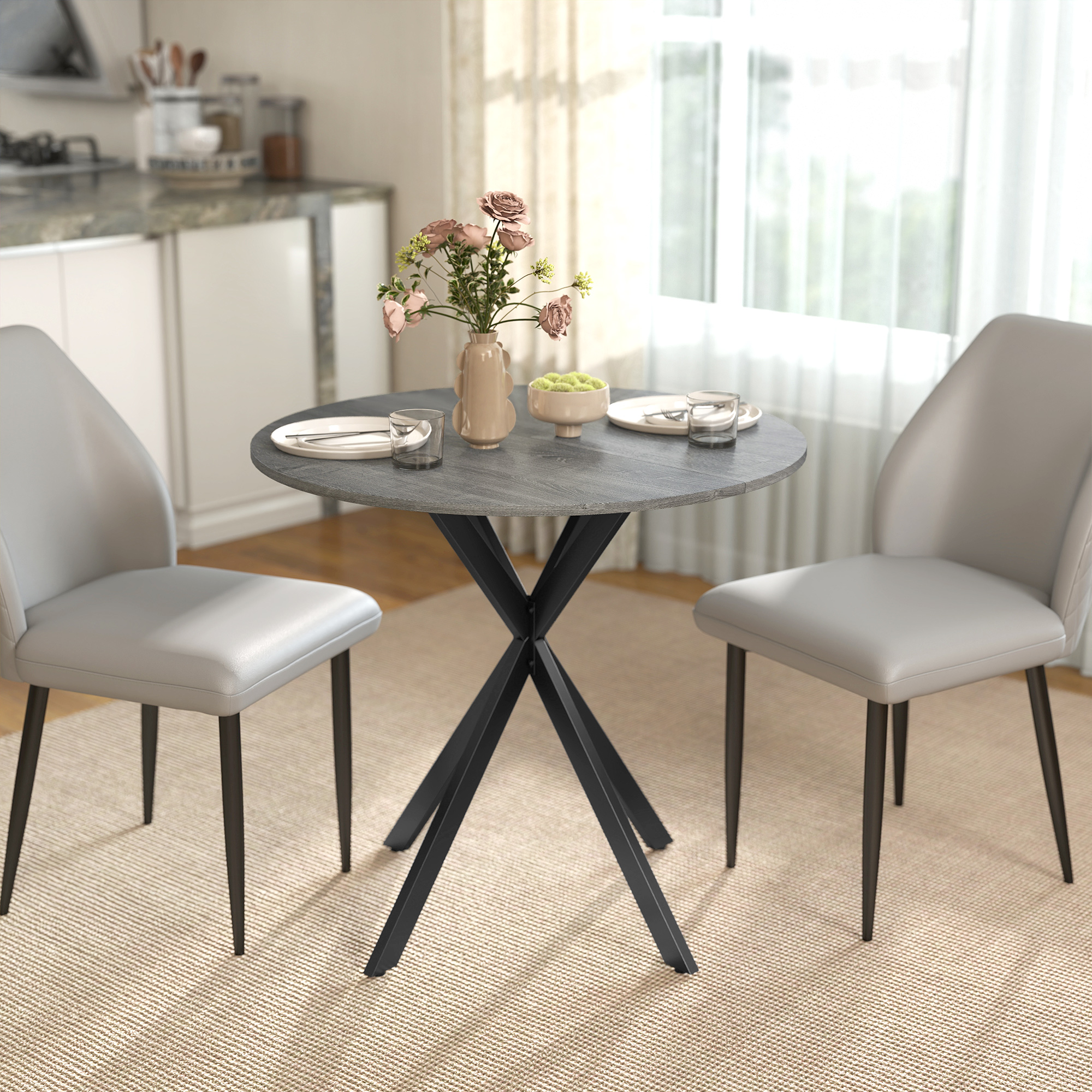 HOMCOM Runder Esstisch Ø80cm Esszimmertisch im Industriestil mit Stahlbeine günstig online kaufen