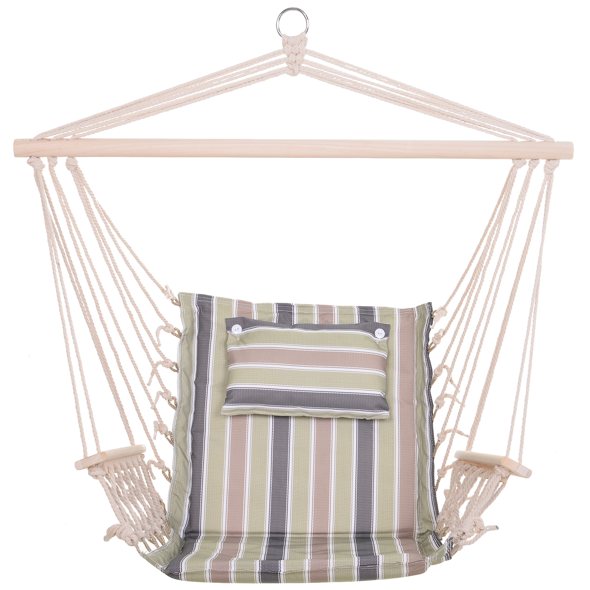 Outsunny Silla Colgante de Rayas con Cojín Reposacabezas para Interior y Exterior Carga 105 kg Diseño Estiloso 100x106 cm Multicolor   Aosom España