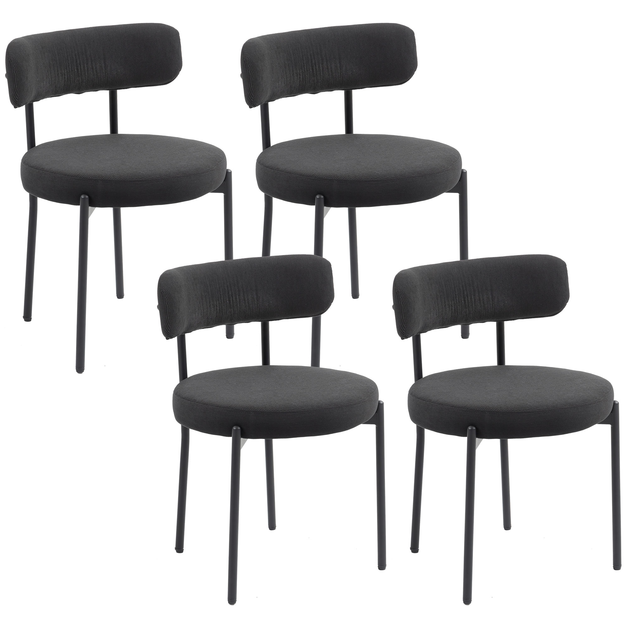 HOMCOM 4er-Set Esszimmerstühle, moderner Küchenstuhl, gepolstert, Kordvelours-Stoff mit Rückenlehne und schwarzen Stahlbeinen, für Wohnzimmer Schlafzimmer, schwarz Aosom