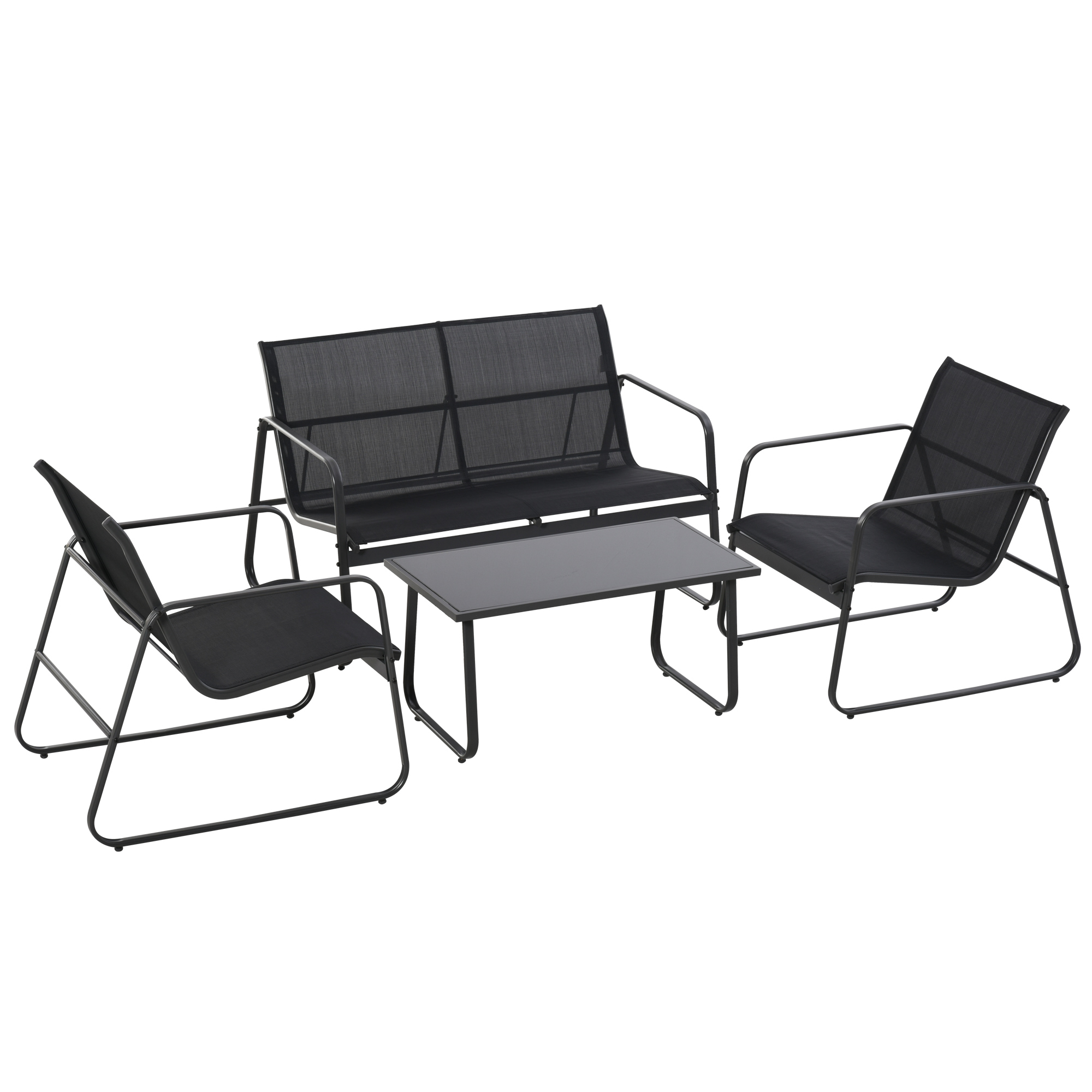 Outsunny Set da Giardino da 4 Pezzi con Tavolino,Panchina e 2 Sedie...