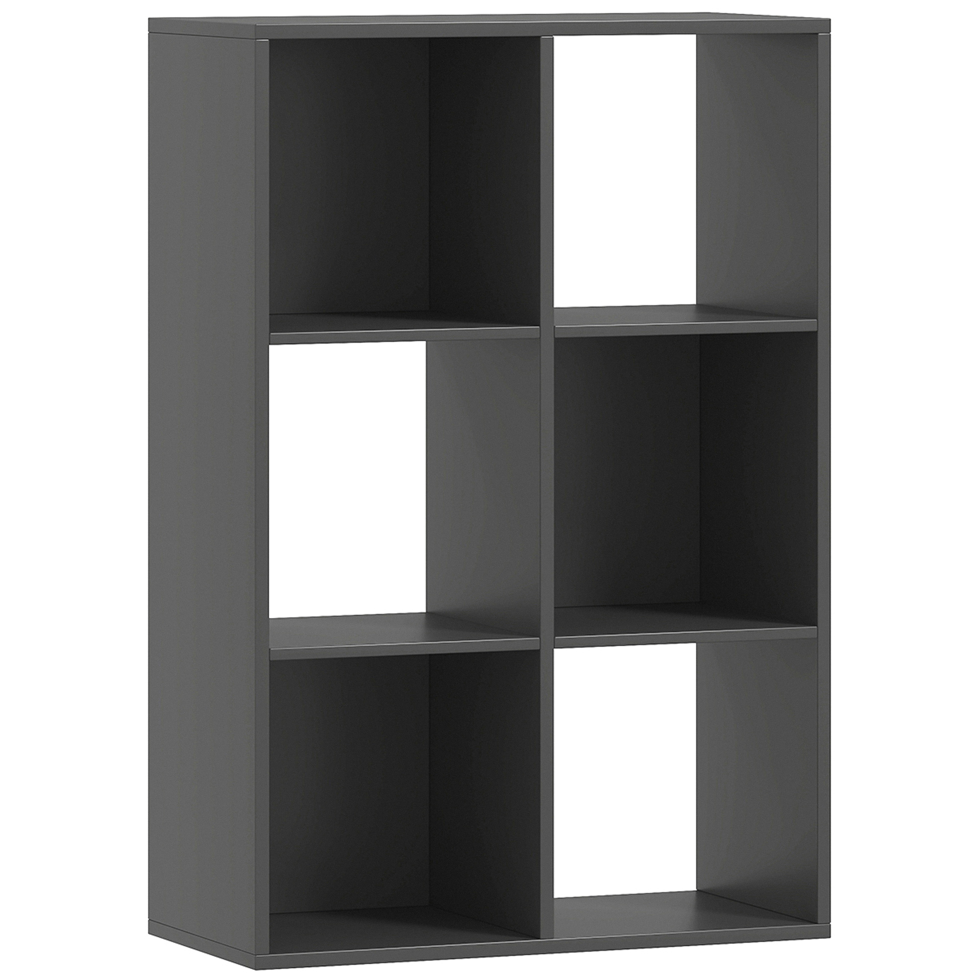 HOMCOM Würfelregal mit 6 Ablagefächern, rustikales Design, modernes Holzregal für Kinderzimmer, Arbeitszimmer, Büro, 61.5x29.5x91.5 cm, Schwarz Aosom