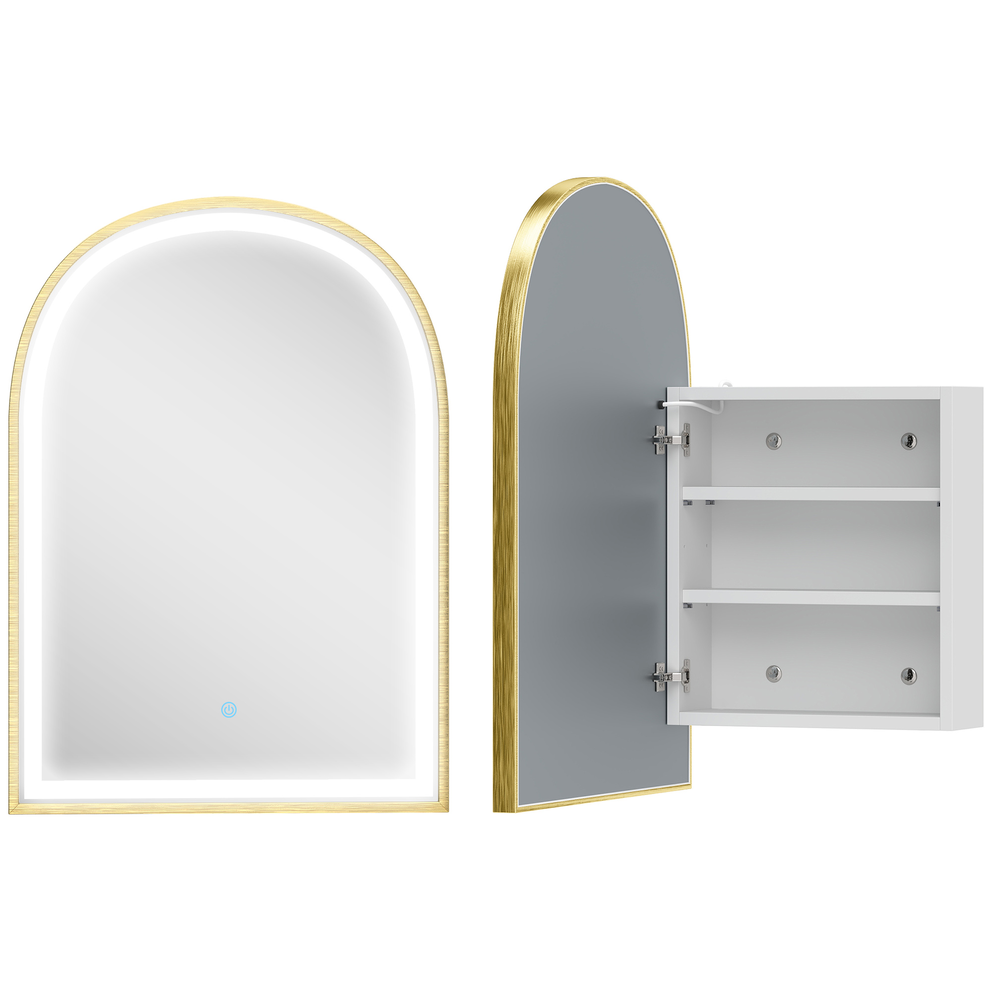 HOMCOM Wand-Badezimmerschrank mit Spiegel und LED-Beleuchtung, 50x14,5x70cm, Badezimmerschrank mit gebogener Tür Aluminiumlegierung, Antibeschlag, 3 Lichttemperaturen, verstellbare Ablagen, Gold Aosom