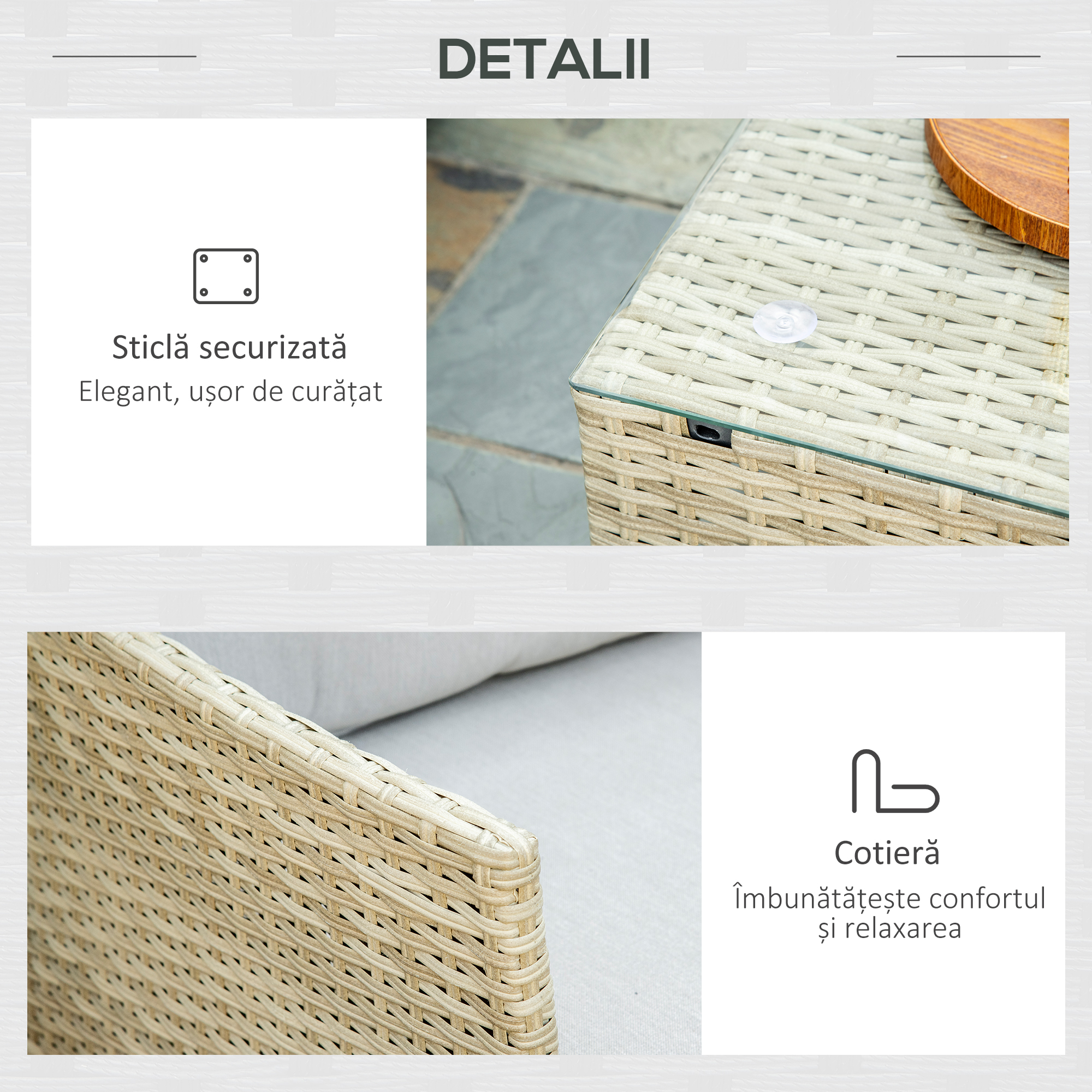  Mobilier pentru gradina 7 bucati, modular cu masuta, fotoliu, fotoliu de colt si 2 canapele din ratan PE cu perne, bej [6]