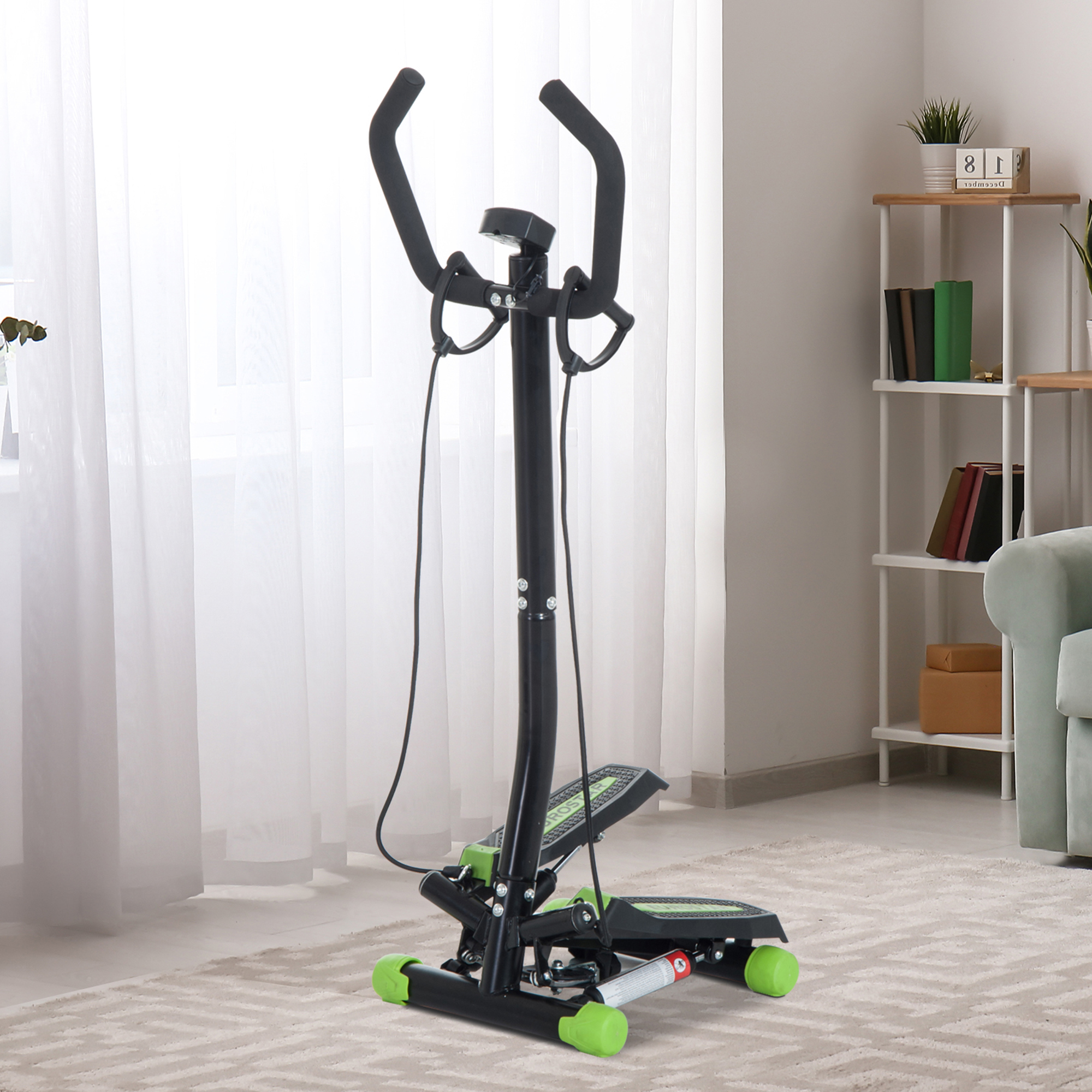 HOMCOM stepper, compacte sidestepper met handgrepen, oefenbanden, LCD-display, stevig staal, ideaal voor thuis, 44 x 43 x 23 cm | Aosom.nl