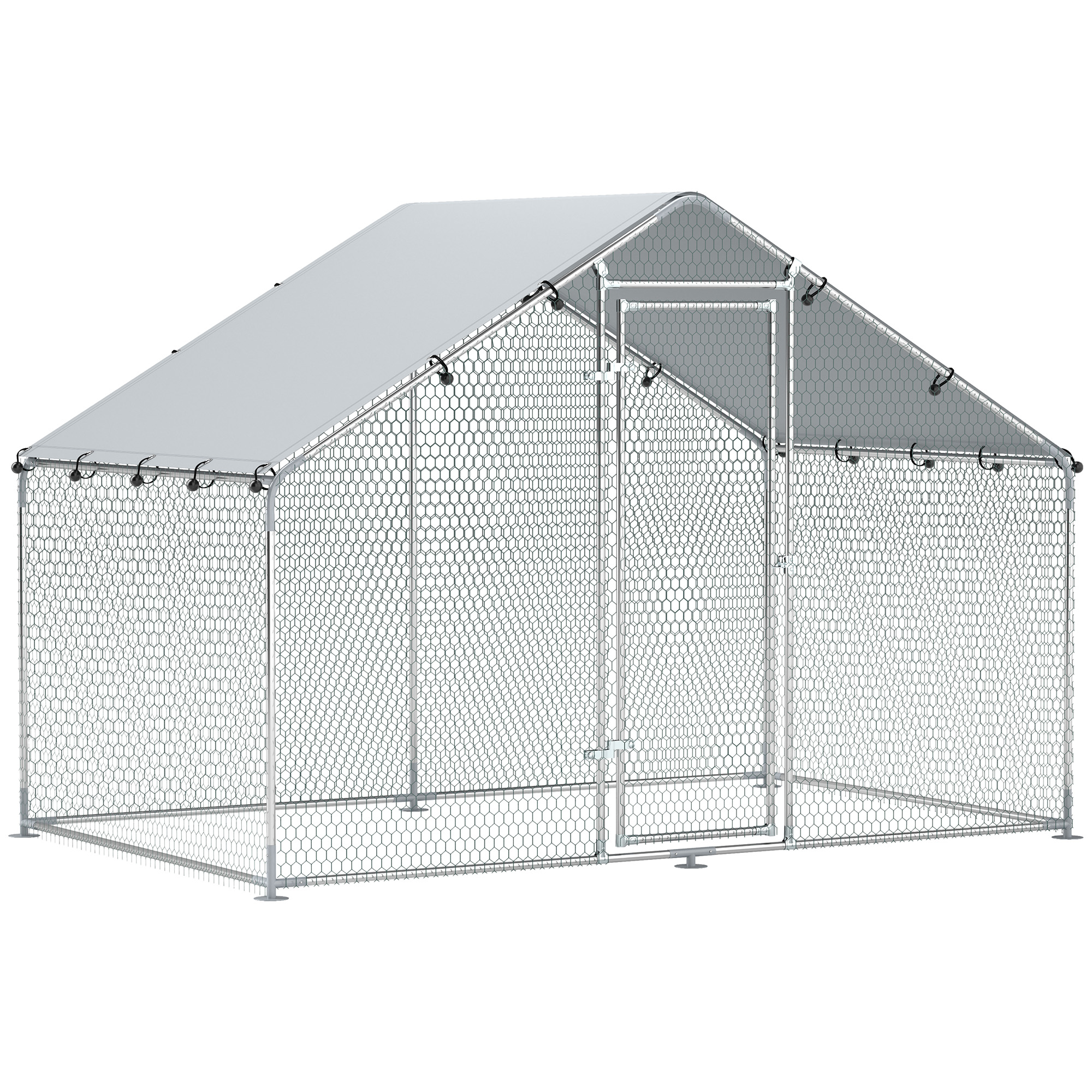 PawHut Gallinero Metálico Grande Corral para Gallinas de 3x1,7x1,9 m con Cubierta Impermeable y Anti-UV Plata | Aosom España