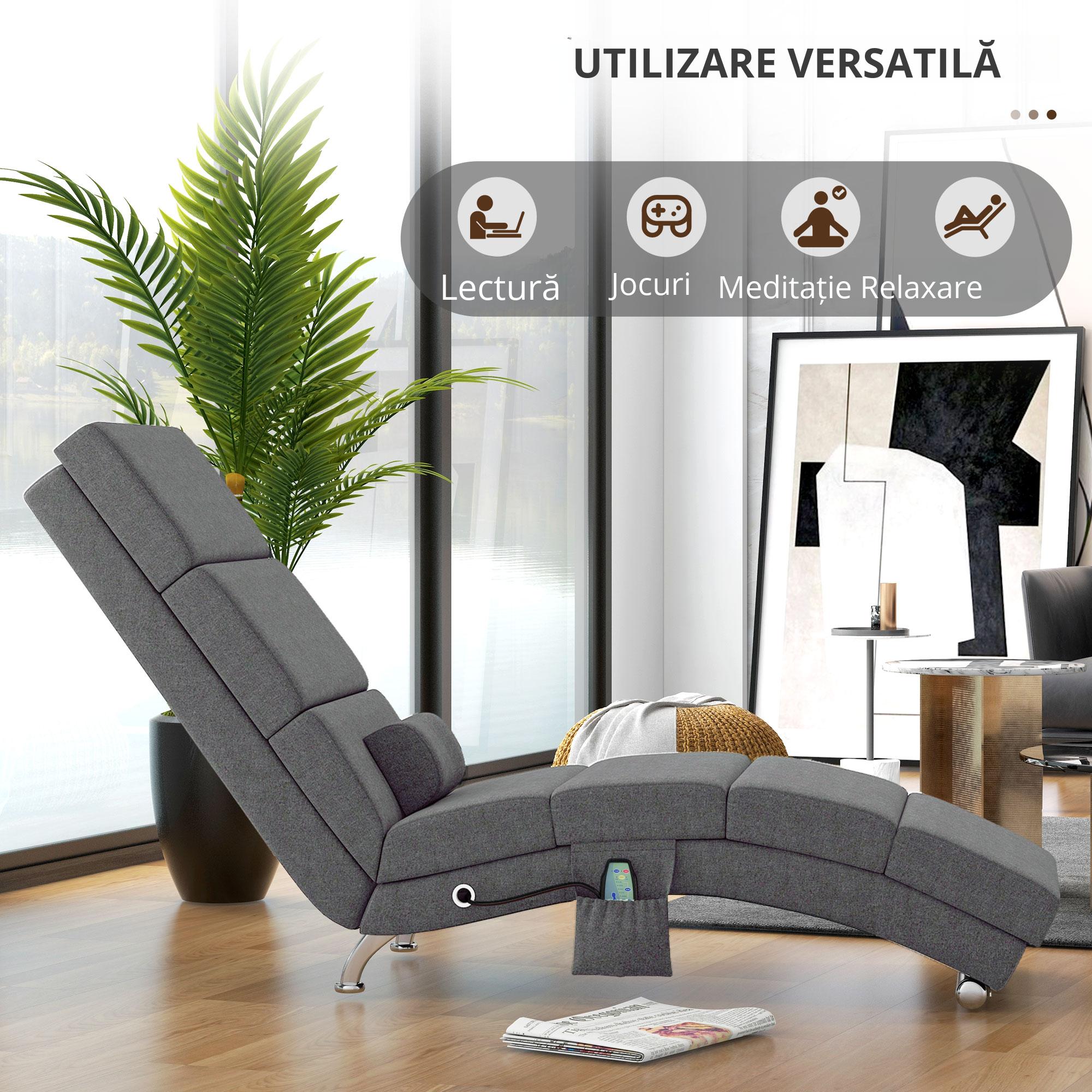  Fotoliu de Masaj cu 8 Puncte Vibrante si incalzire, 5 Moduri, Temporizator si Telecomanda, Gri [4]