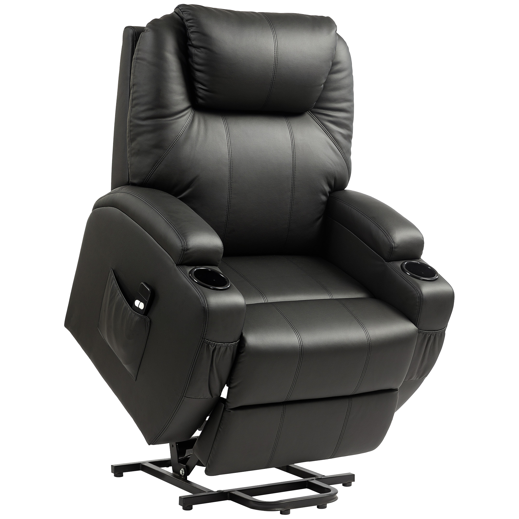 HOMCOM Elektrische Opstahulp TV-Stoel Relaxfauteuil Verstelbare Rug & Voetensteun Afstandsbediening Kunstleer Zwart tot 150kg 84x92x109cm | Aosom.nl