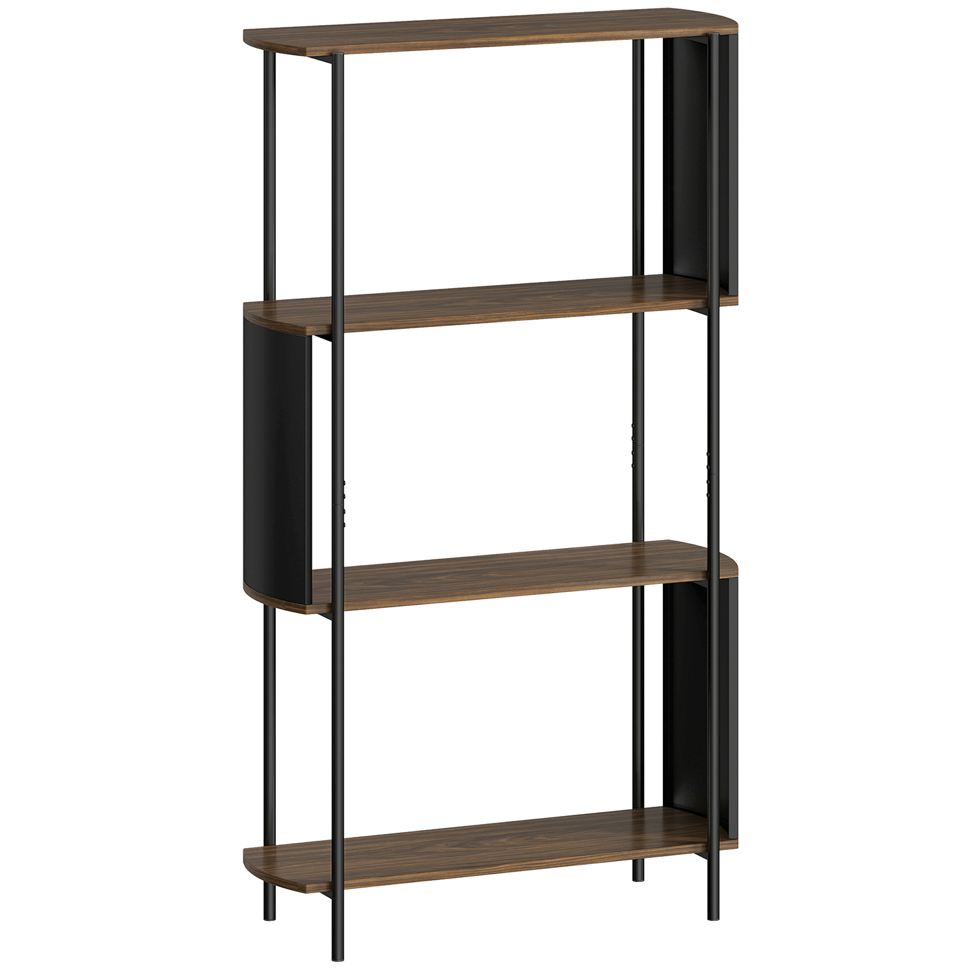 HOMCOM 4-laags plank, vrijstaand rek met gebogen design, industrieel boekenrek, bruine houtlook