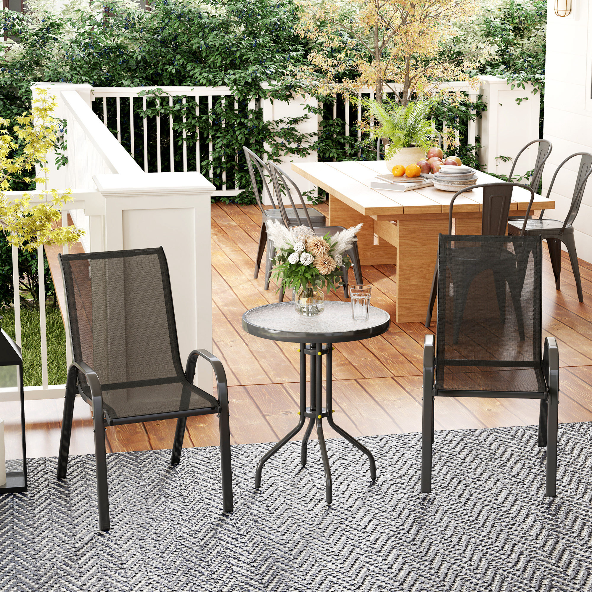 Outsunny Bistro-Set 3-teilig Wetterfest Gartenmöbel Set mit Glastisch Stape günstig online kaufen