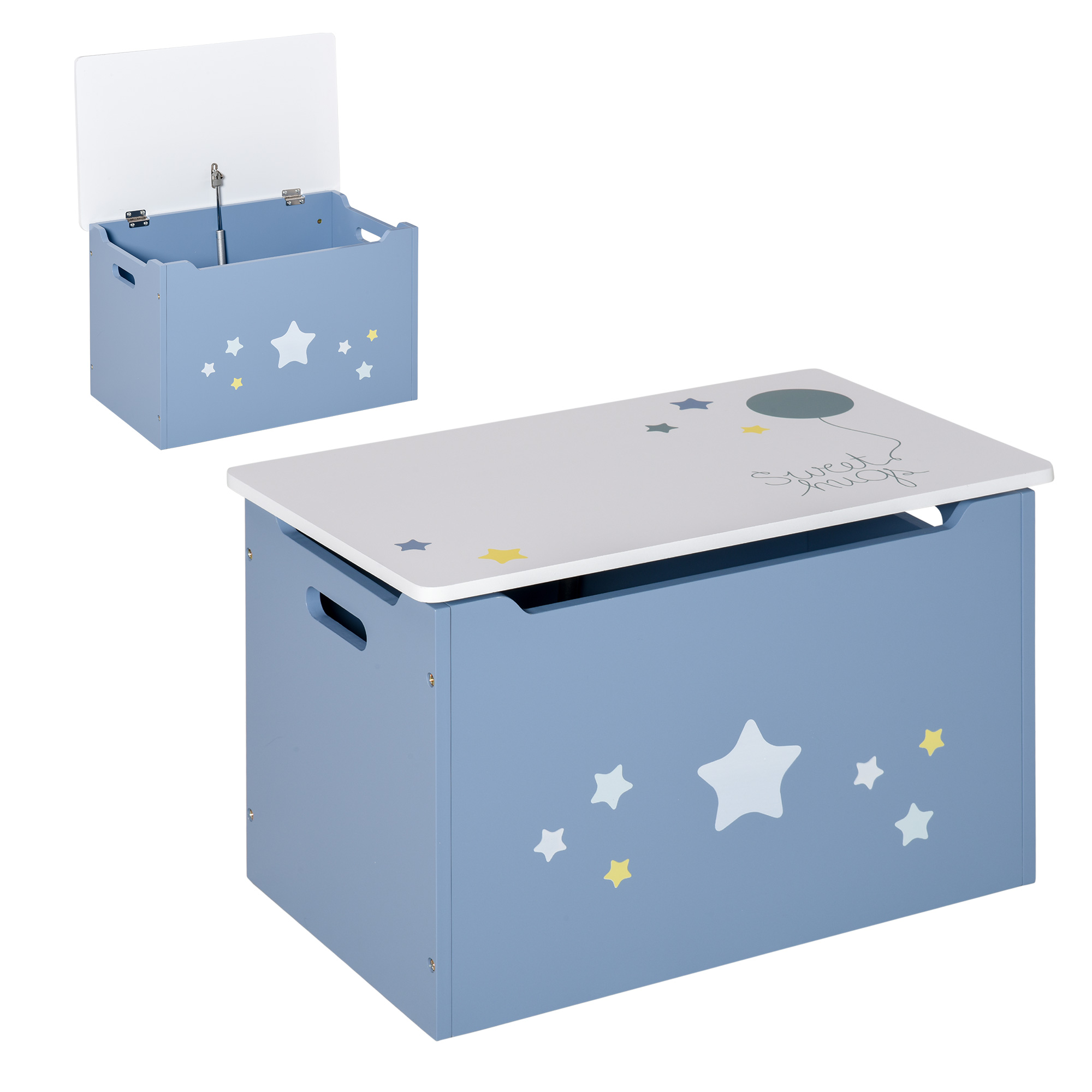 HOMCOM Kids Wooden Toy Box, Children Storage Chest Organizer with Side Handle and Safety Hinge, Play... at Aosom IE