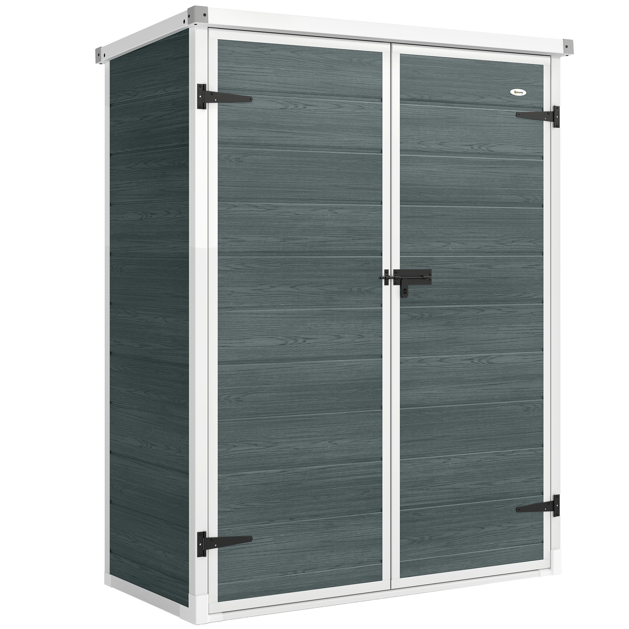 Outsunny Cobertizo de Jardín Exterior de Plástico 0,81 m² 134x68,5x170 cm con Suelo 2 Estantes Plegables Puertas con Pestillo