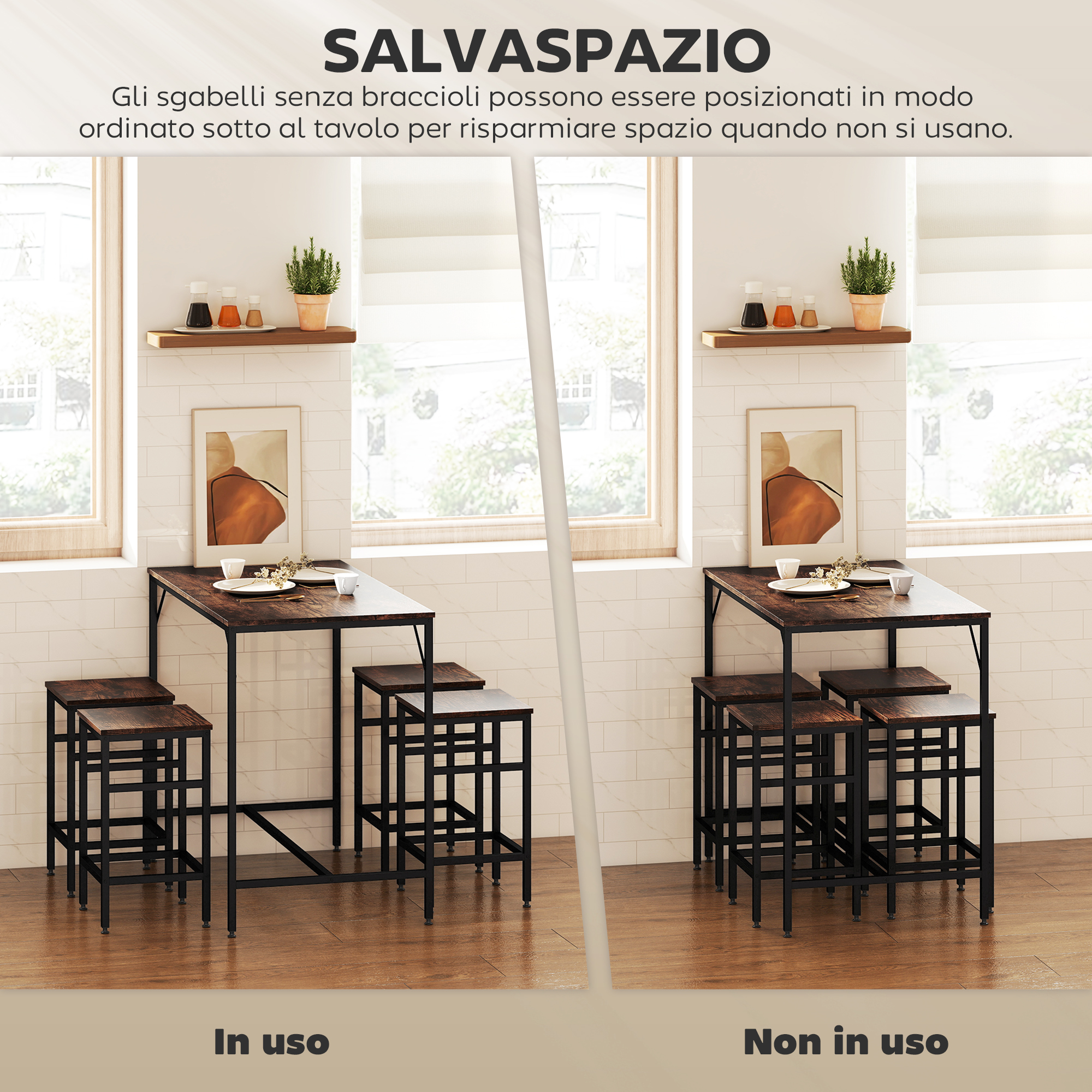 Set Tavolo Bar HOMCOM Con 2 Sgabelli, Tavolo Allungabile 110-140 Cm, Supporto Vino E Bicchieri, Stile Industriale