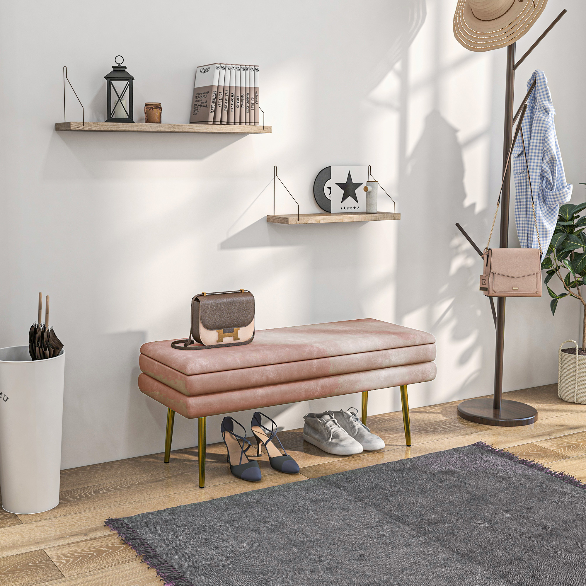 HOMCOM Sitzbank, Polsterbank mit Stauraum, Samtoptik, Bettbank mit Stahlbei günstig online kaufen