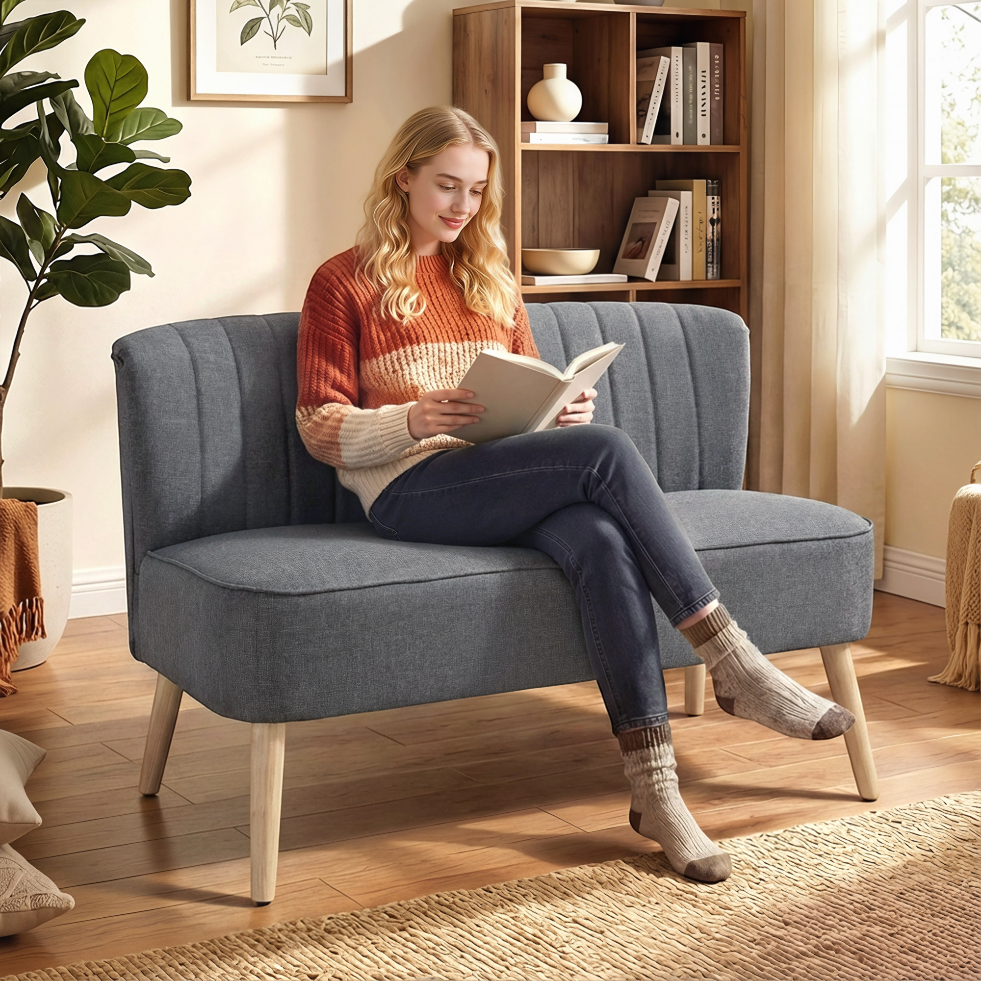 HOMCOM Sofa 2 Sitzer Couch, Kleine Loveseat mit Leinen-Optik Modern Polster günstig online kaufen