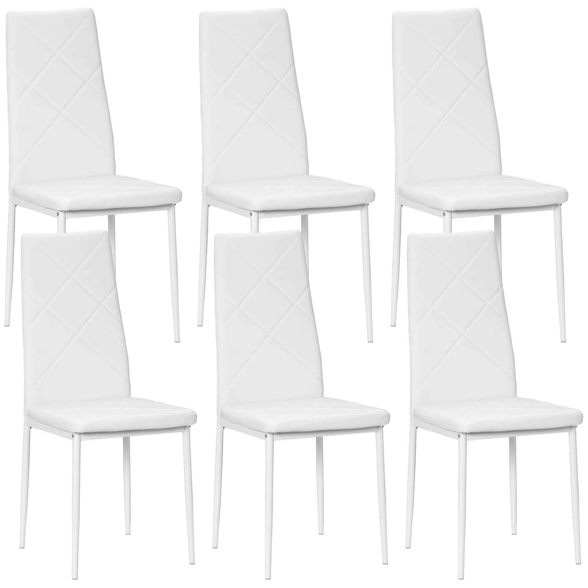 HOMCOM Set de 6 Sillas de Comedor Tapizadas de Cuero Sintético con Respaldo Alto y Patas de Acero 41x50x97 cm Blanco