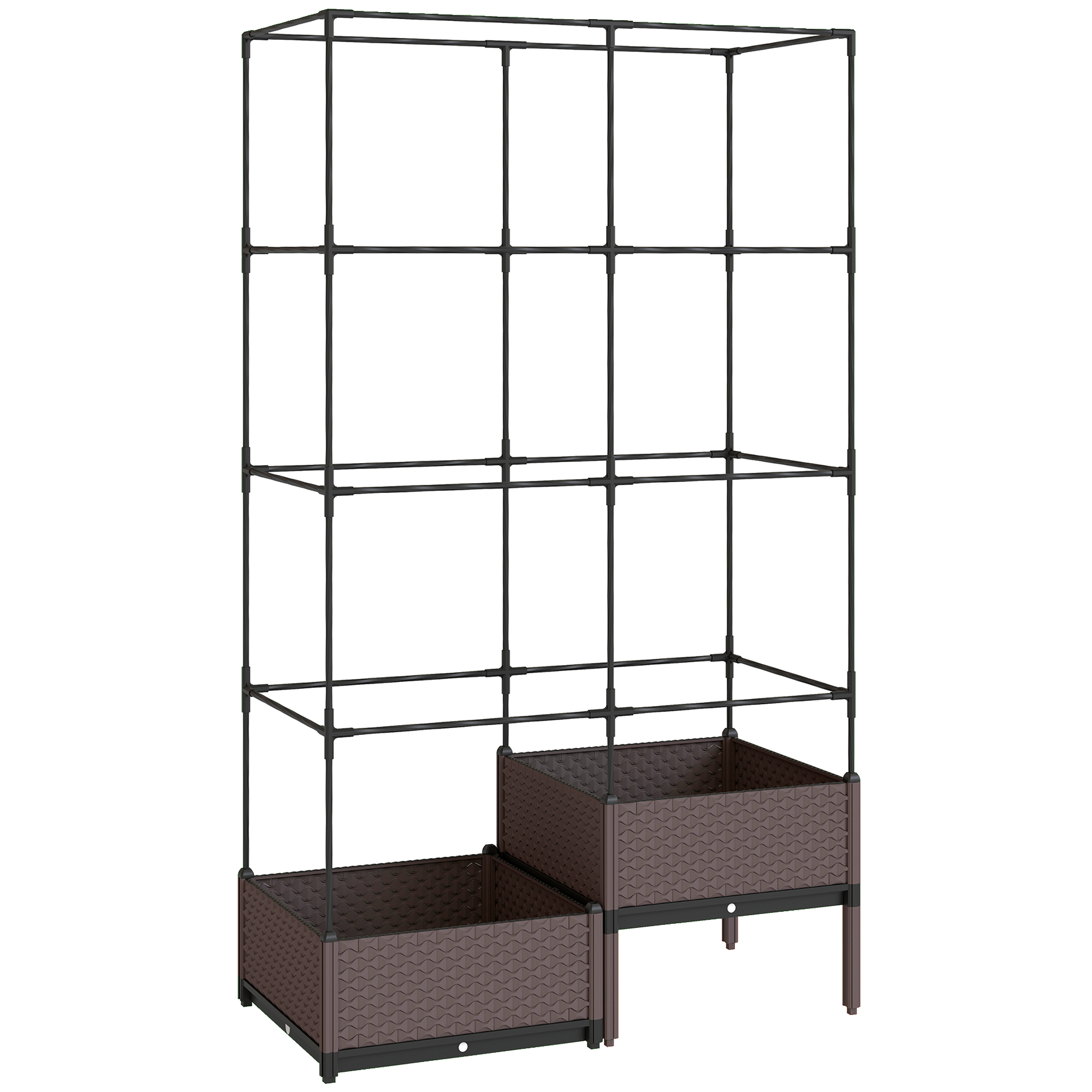 Outsunny Jardinera con Enrejado Metálico para Plantas Trepadoras 2 Macetas de PP con Orificios de Drenaje 100x50x174 cm Negro