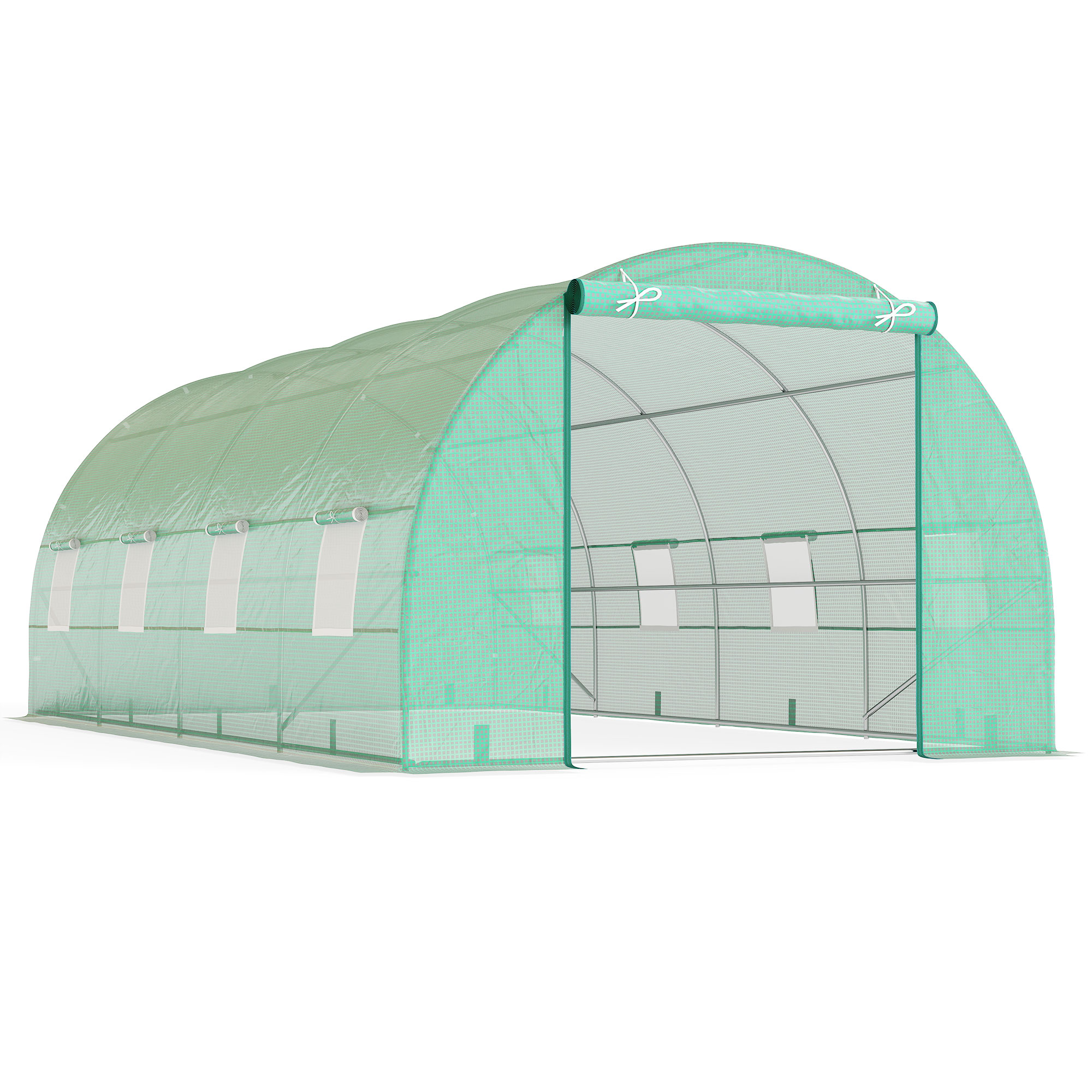 Outsunny Invernadero de Túnel 6x3x2 m Invernadero de Jardín con 8 Ventanas Cubierta PE 140g/m² y Tubo de Acero para Cultivos Verde | Aosom España