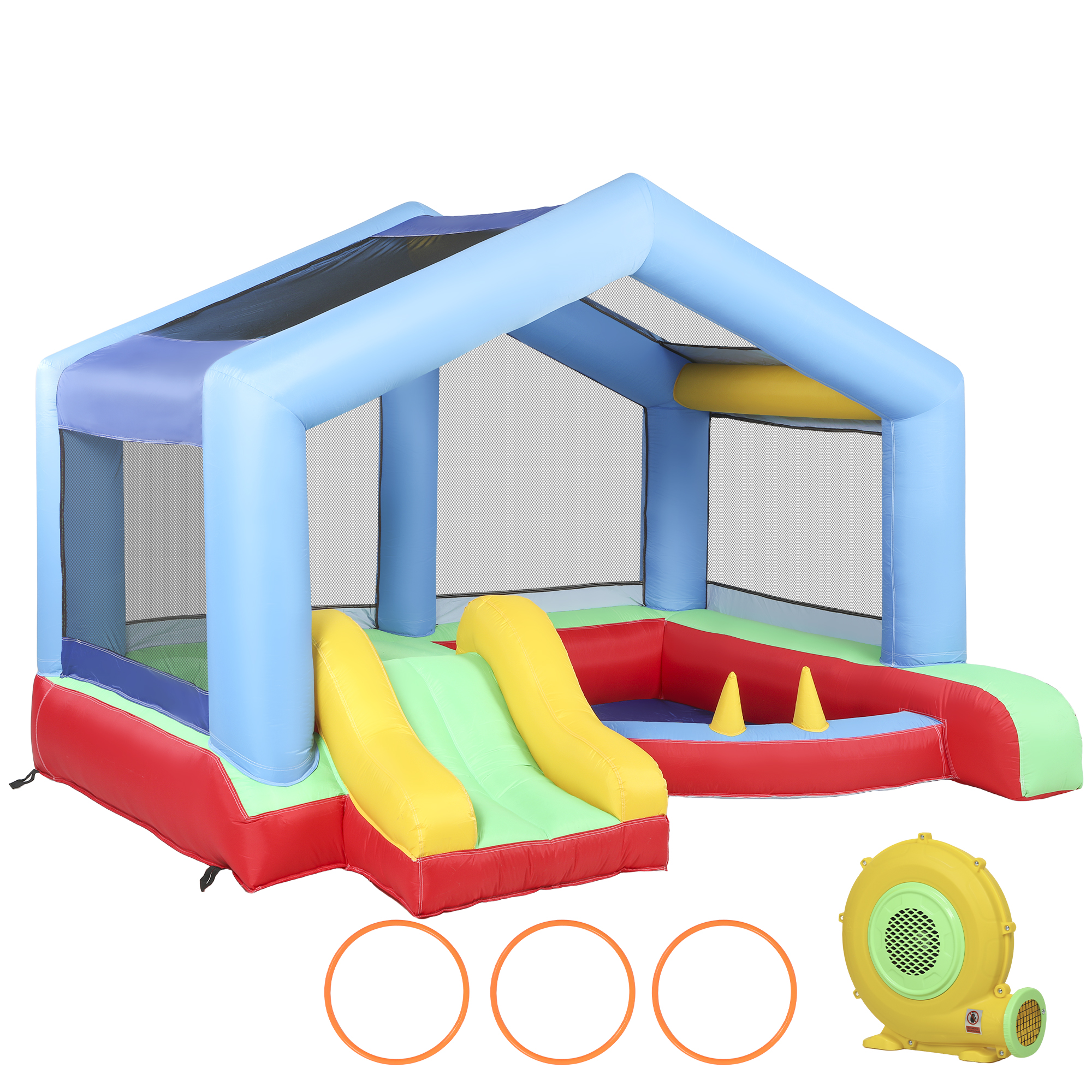 AIYAPLAY Castillo Hinchable Infantil con Tobogán, Cama Elástica, piscina y Soplador, 290x230x200 cm   Aosom España