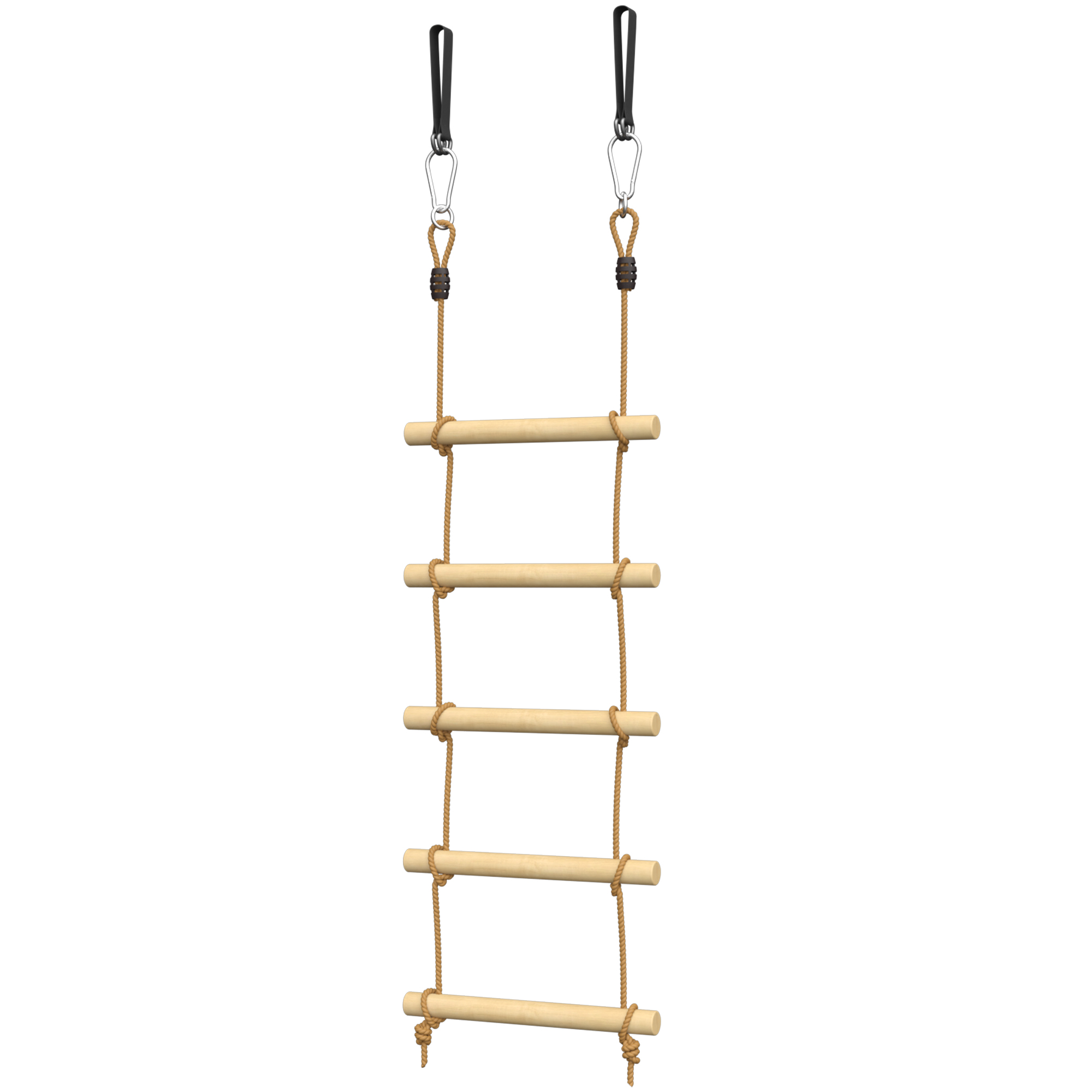 AIYAPLAY Ninja Line Enfants 1,8 m Échelle d'escalade 5 niveaux avec 2 mousquetons 2 sangles d'arbre pour 3-8 ans 40 x 3,5 x 180 cm Bois naturel