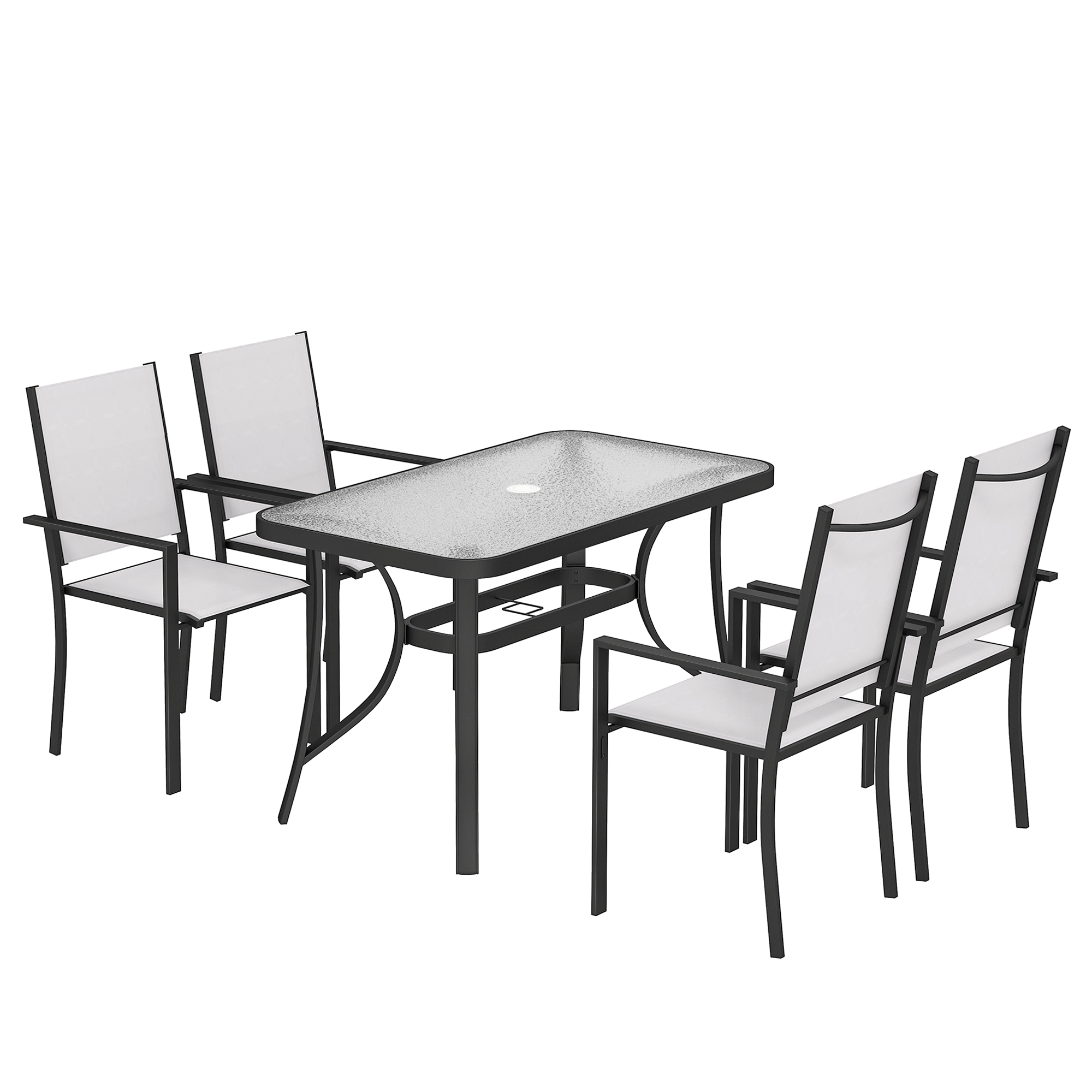 Outsunny Set de Comedor para Jardín con Orificio para Sombrilla, Mesa, Sillas para 4, Gris claro