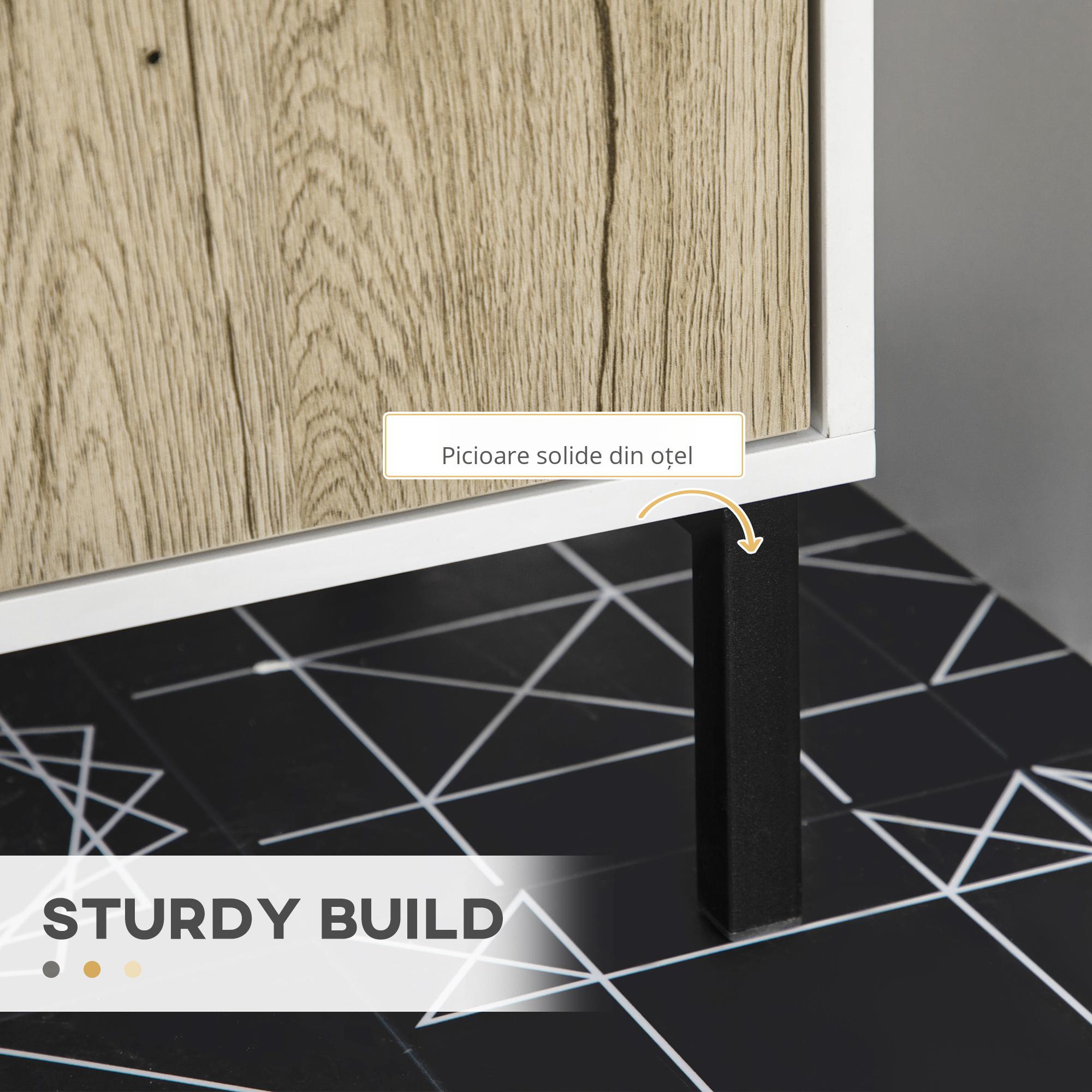  Dulap de baie modern pentru chiuveta de baie, dulap de depozitare liber cu raft, usi duble, stejar antic, alb [4]