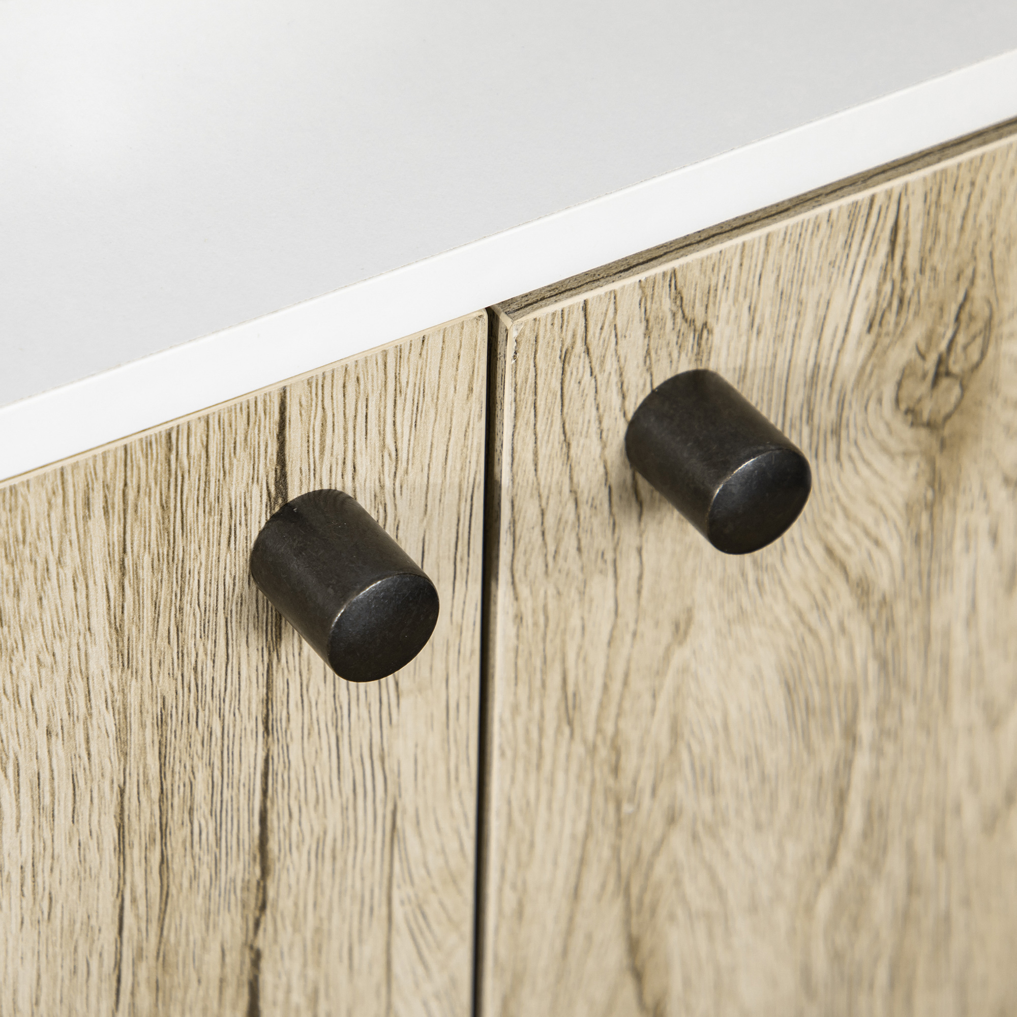  Dulap de baie modern pentru chiuveta de baie, dulap de depozitare liber cu raft, usi duble, stejar antic, alb [6]