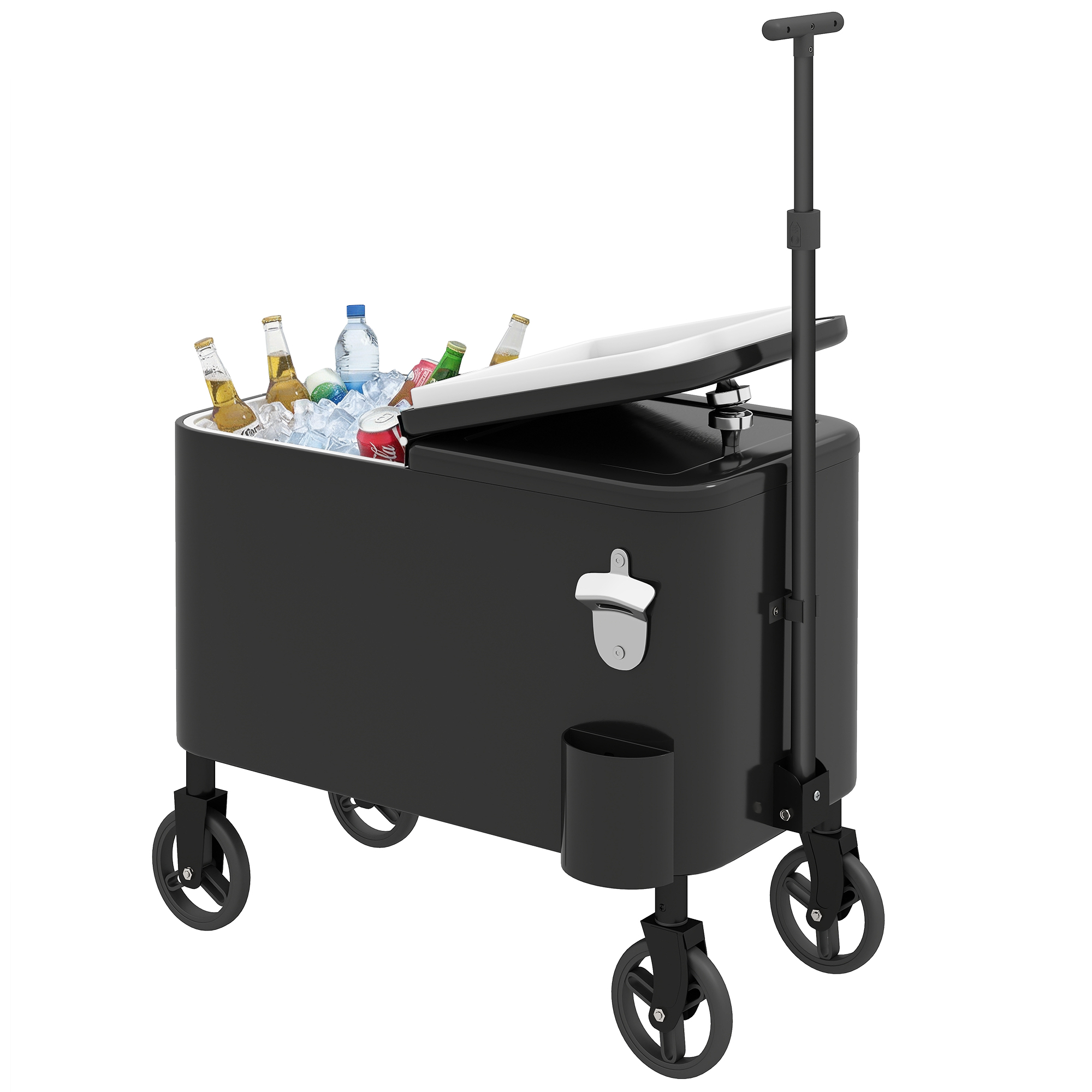 Outsunny Chariot réfrigérant 56 L avec roues poignée réglable ouvre-bouteilles récupérateur de capsules drainage et poignée 75x35x120 cm Noir