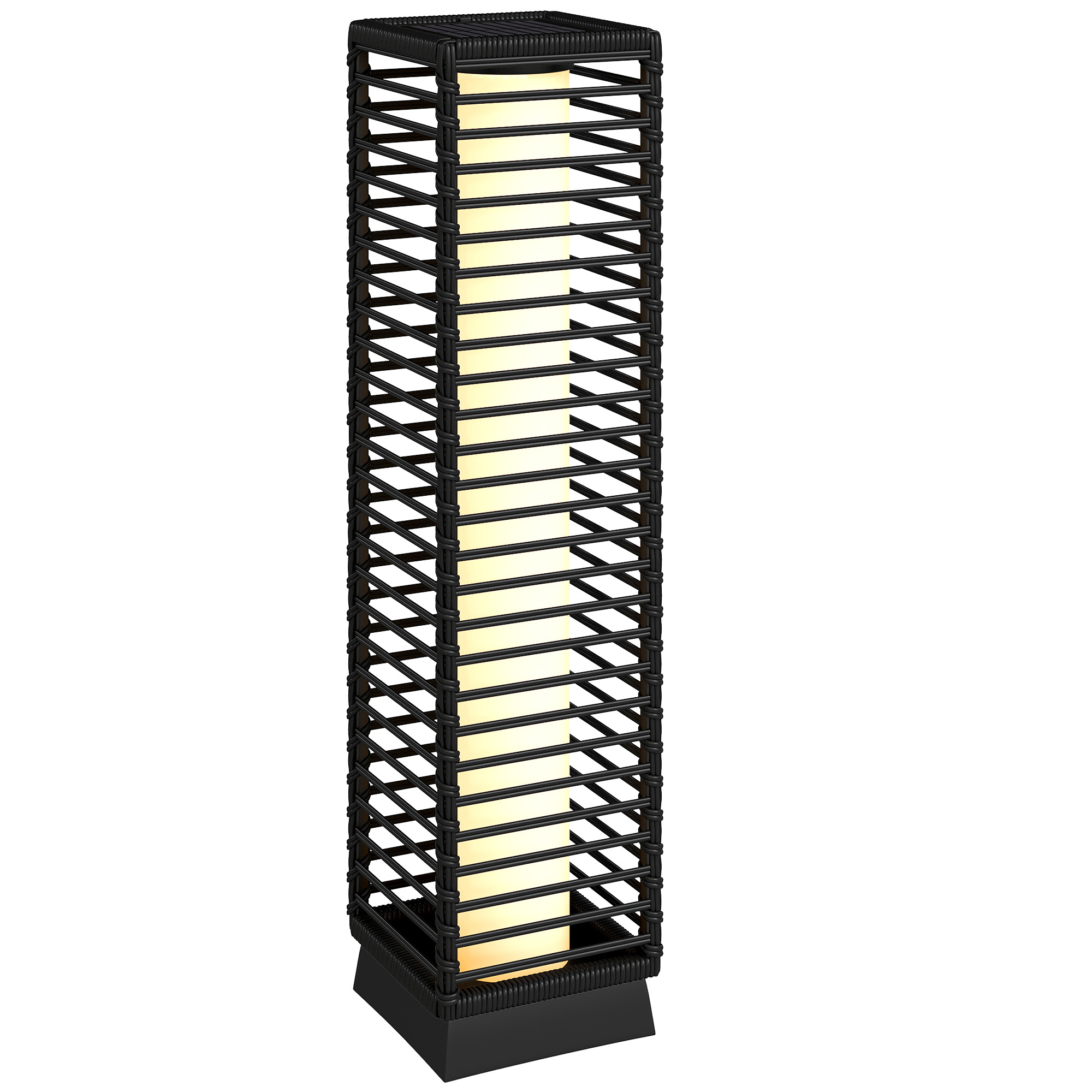Outsunny Solar-Außenlaterne aus geflochtenem Resin, kabellose wiederaufladbare Stehleuchte mit Lichtsensor, LED-Außenleuchte für Garten, Terrasse, Patio, schwarz Aosom