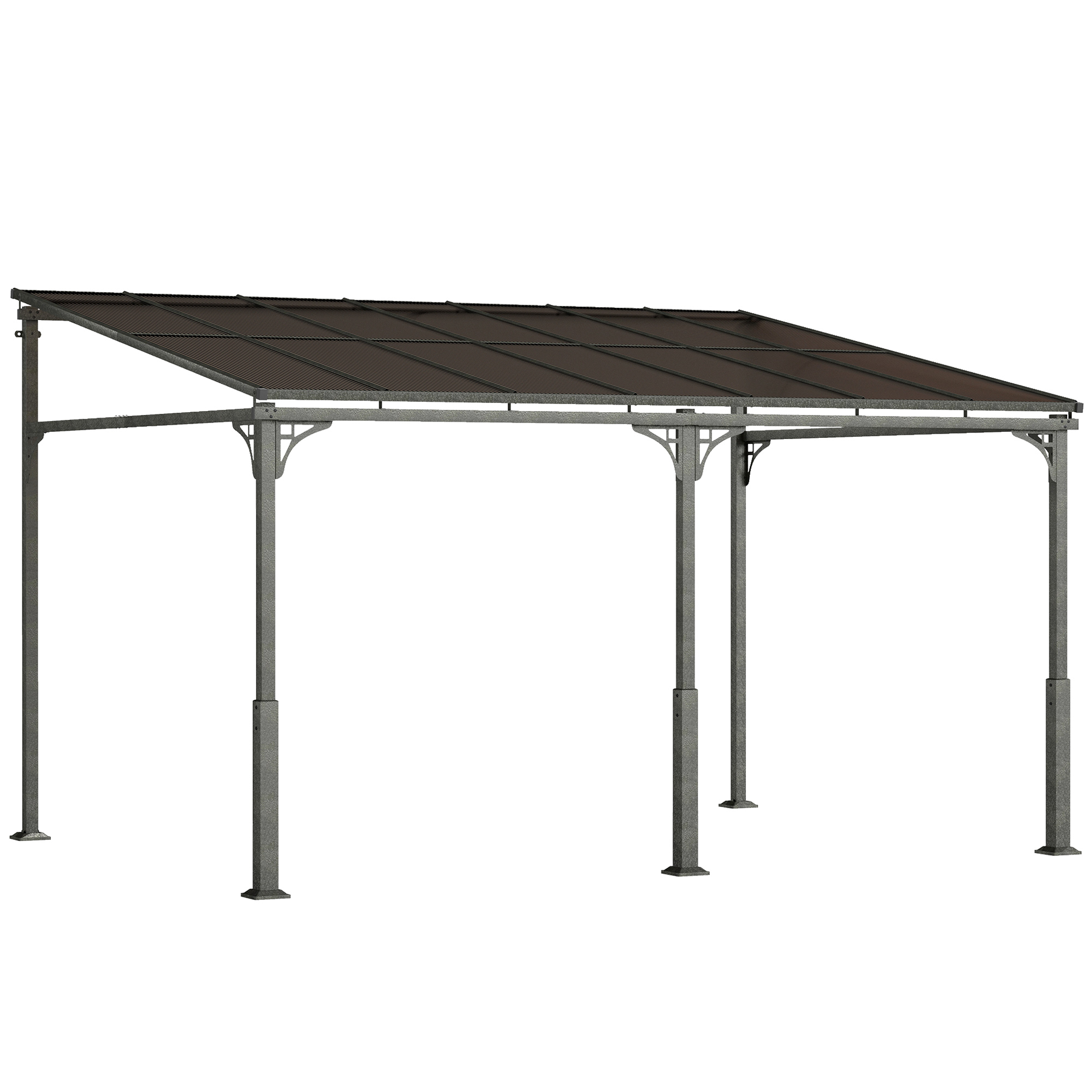Outsunny Pergola Addossata 4x3 m con Tetto in Policarbonato, Metallo e Alluminio con Viti, Marrone   Aosom Italy