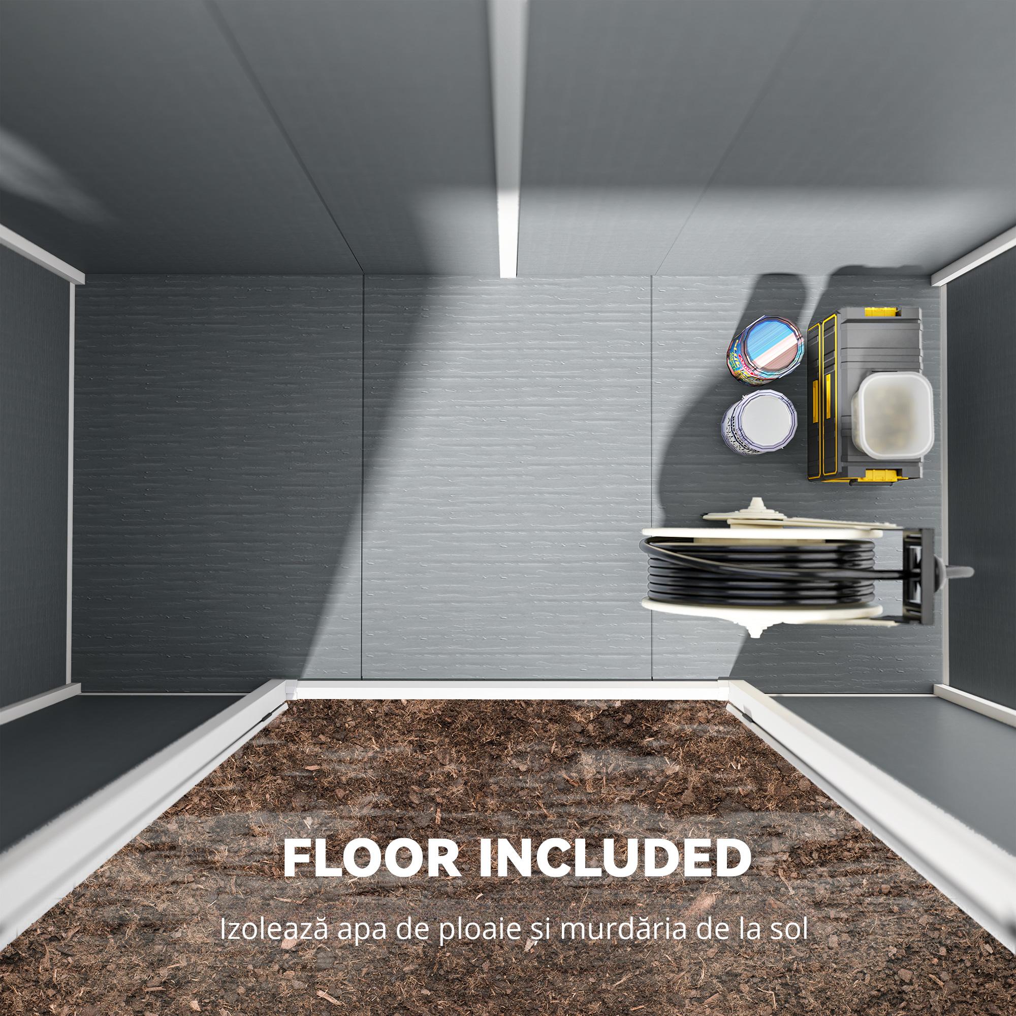  Casuta de Gradina din Rasina cu Podea, 2 Usi Blocabile, Fereastra, 2,4 x 1,3 m, Gri [7]