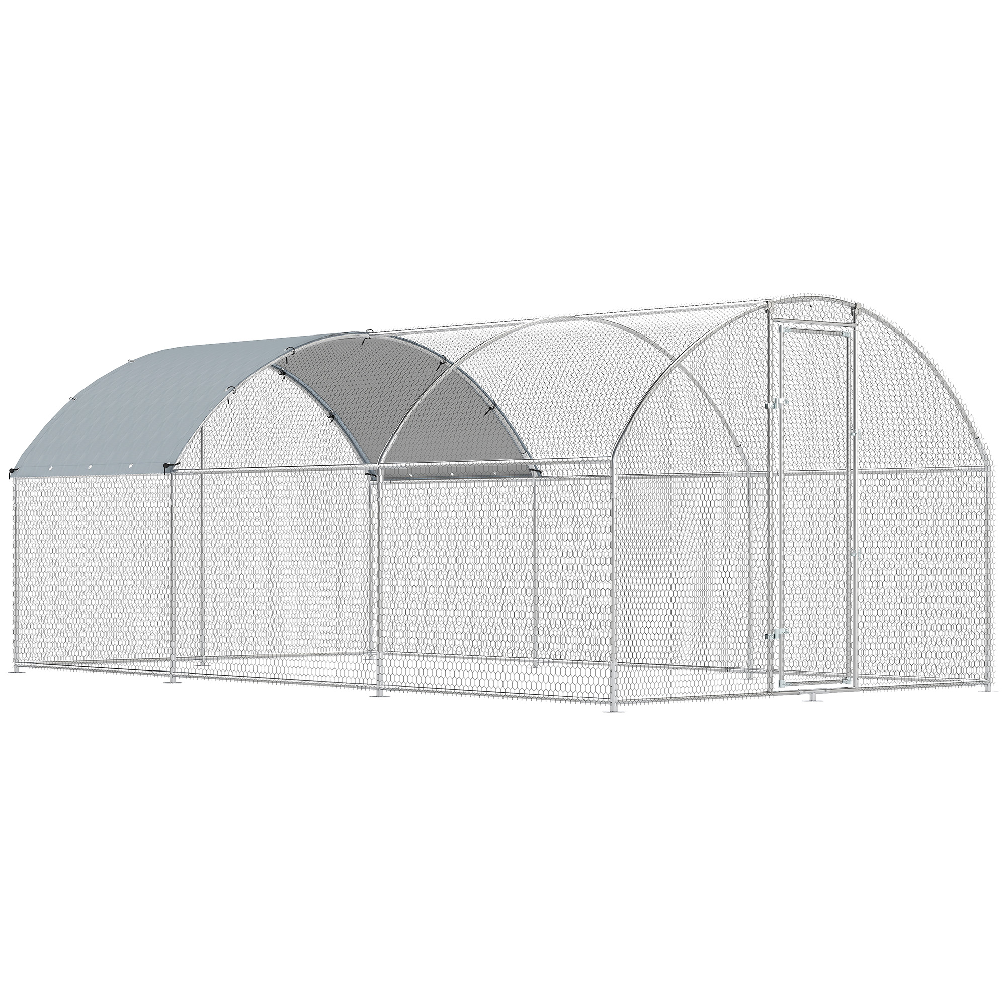 PawHut Gallinero para Exterior 2,8x5,1x1,9 m Cubierta de Tela Oxford Anti-UV Impermeable Pestillos para 15-24 Gallinas Plata