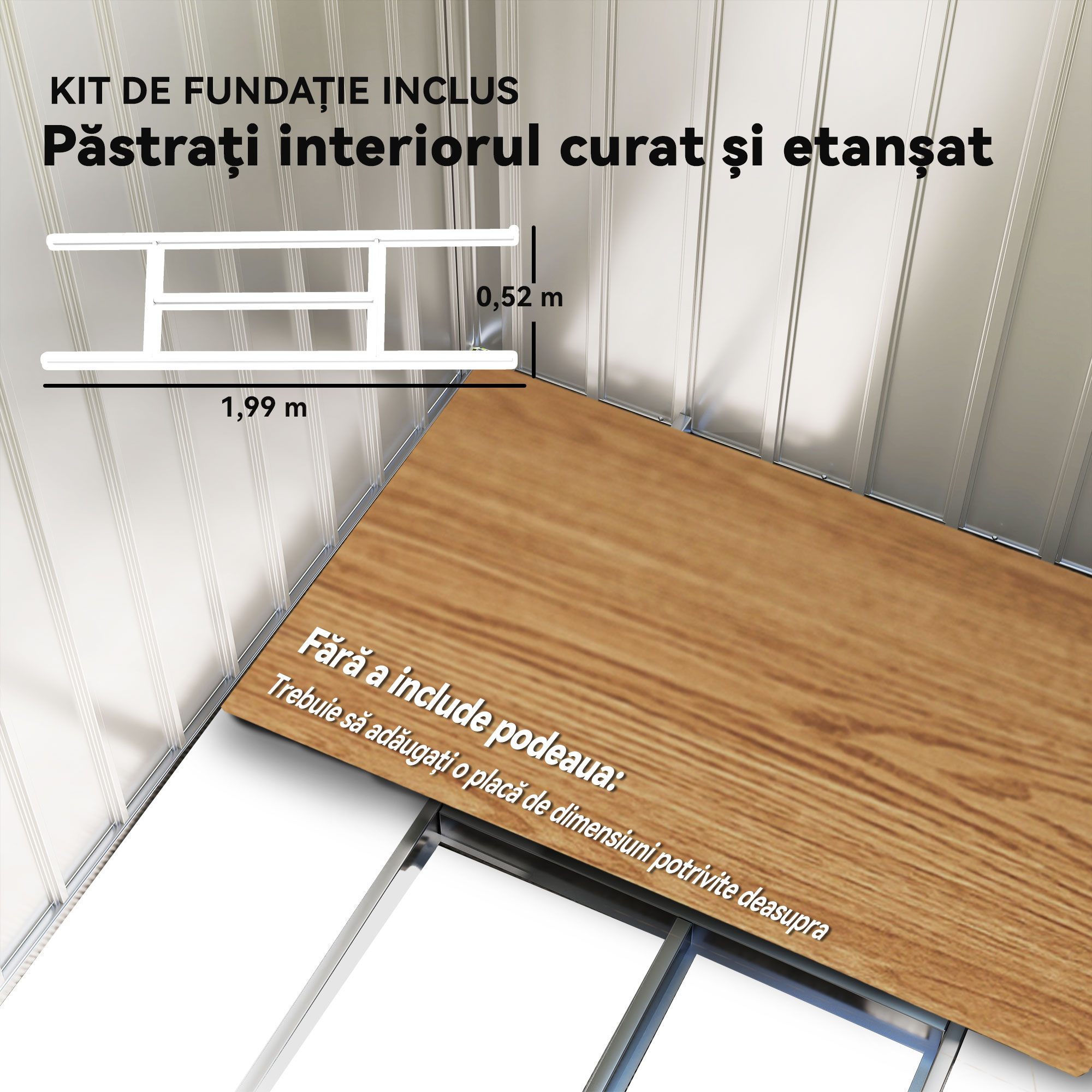 Casuta din Metal 2,77 m²  213 x 130 x 185 cm cu Fundatie, Usi Glisante Gri inchis [6]